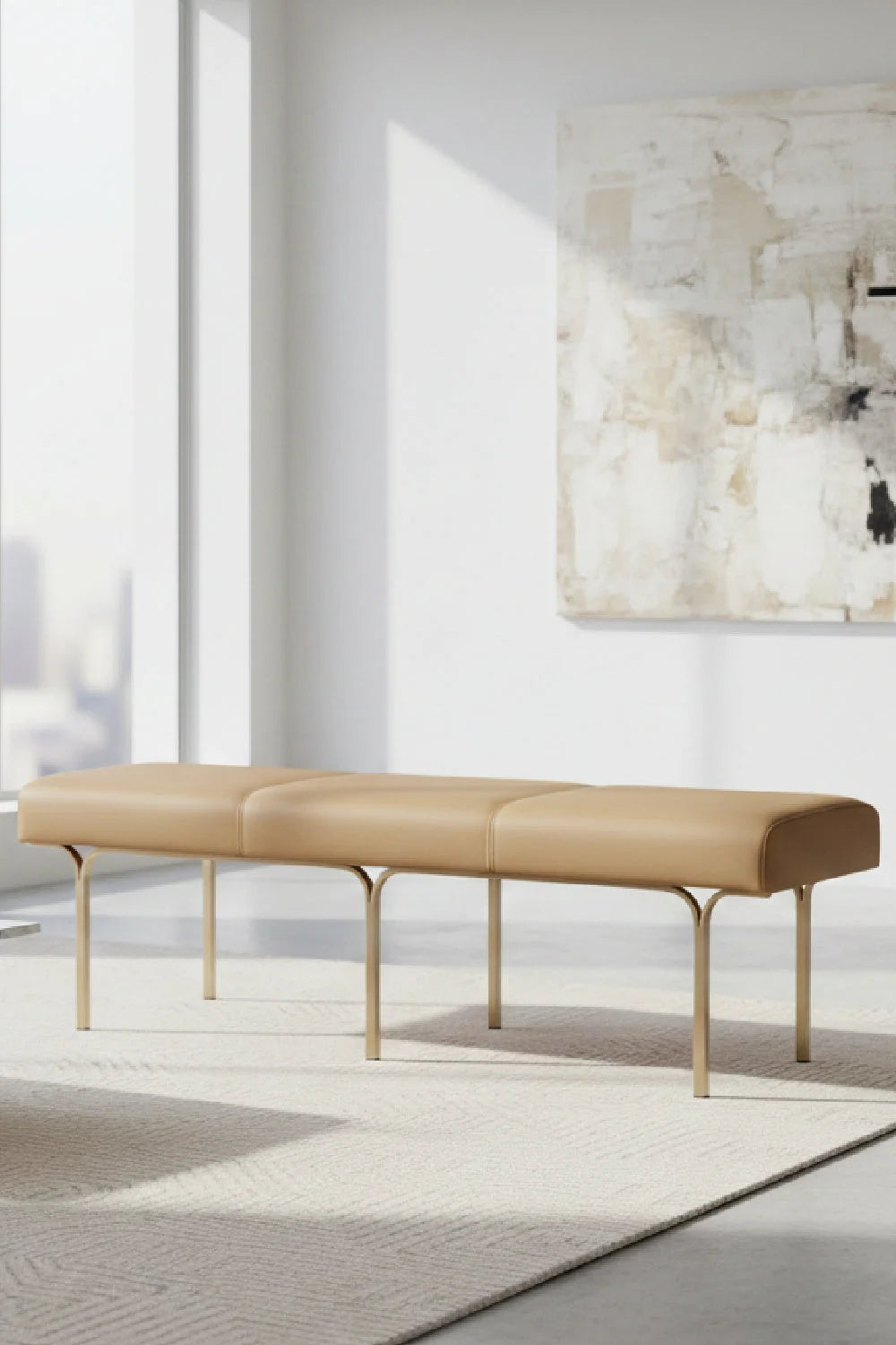 Luxury Slim Frame Upholstered Bench European Style for Villa