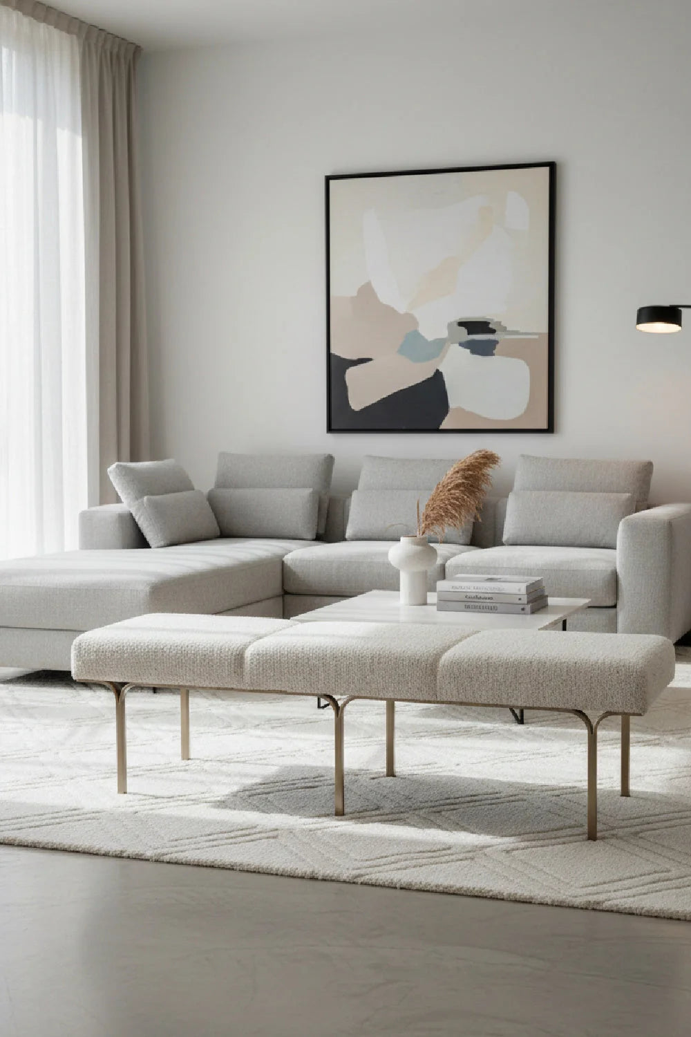 Luxury Slim Frame Upholstered Bench European Style for Villa