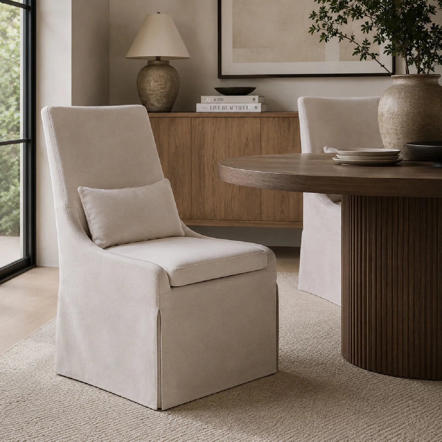 Luxury Slipcovered Fabric Accent Chair Modern European Style for Villa