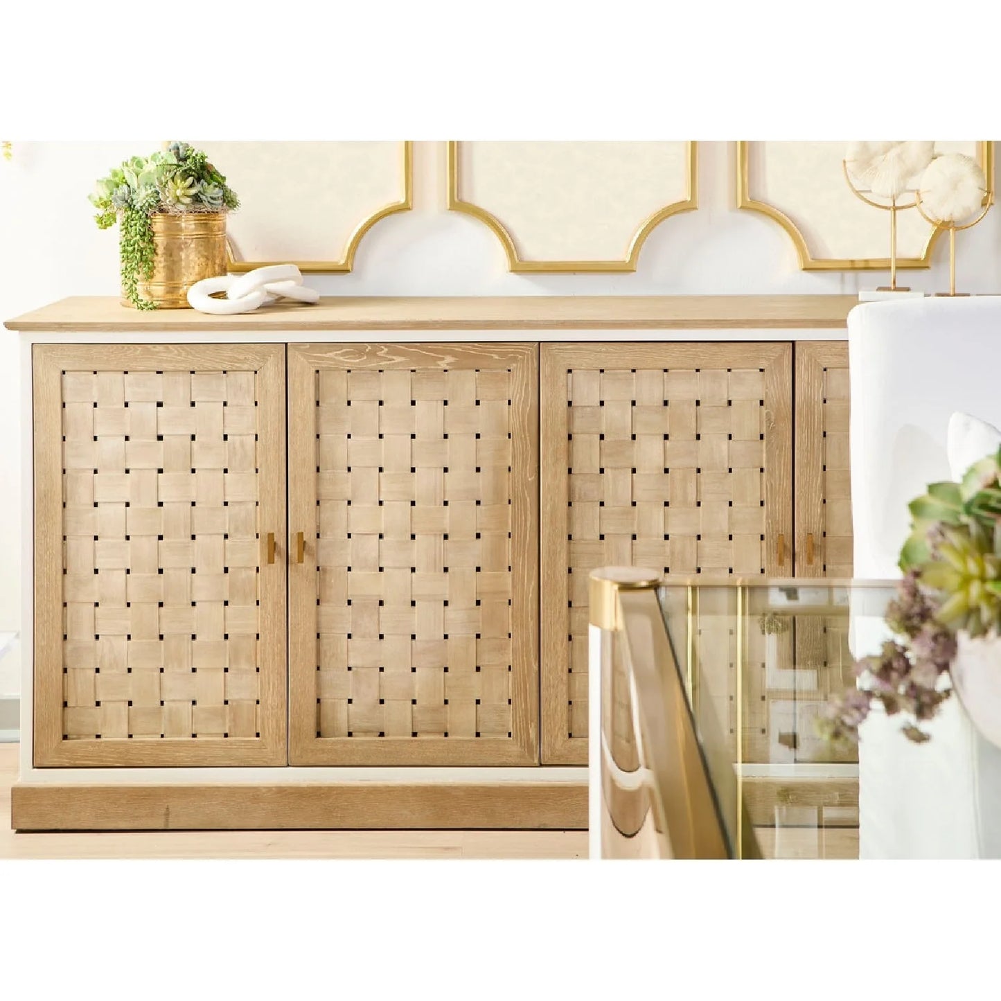 Luxury Smoke Gray Oak 4-Door Sideboard European Style for Villa