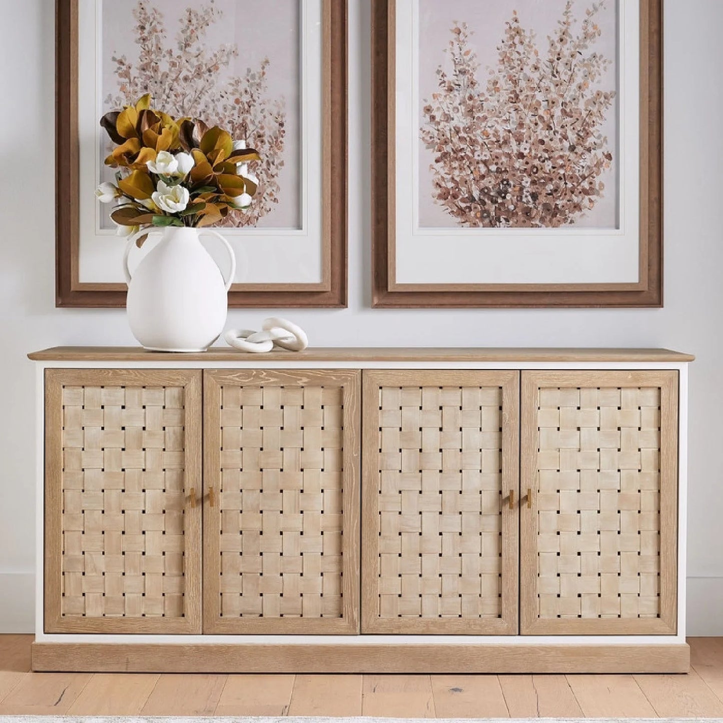 Luxury Smoke Gray Oak 4-Door Sideboard European Style for Villa