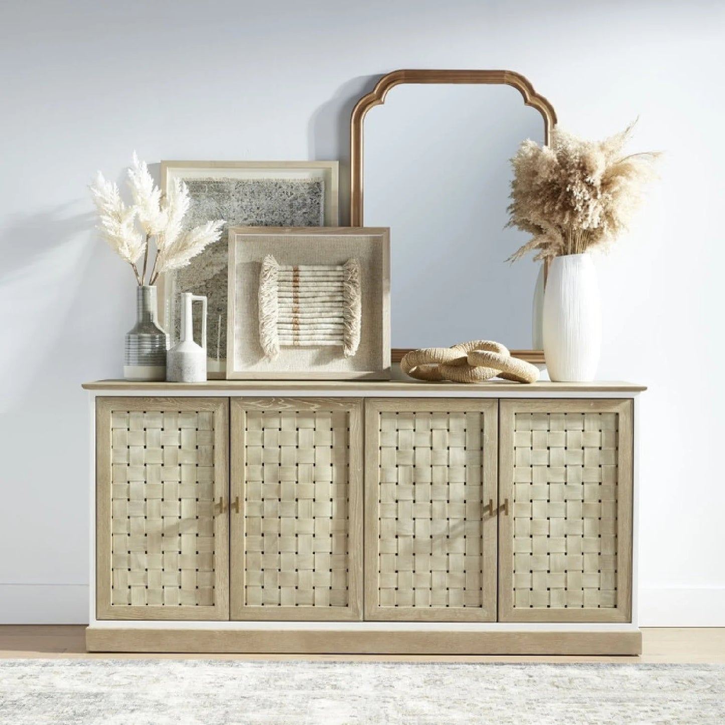 Luxury Smoke Gray Oak 4-Door Sideboard European Style for Villa