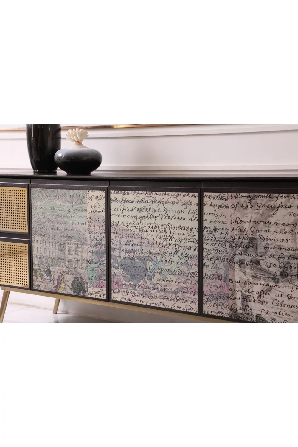 Luxury Smoked Ash 3-Door Sideboard European Style for Villa
