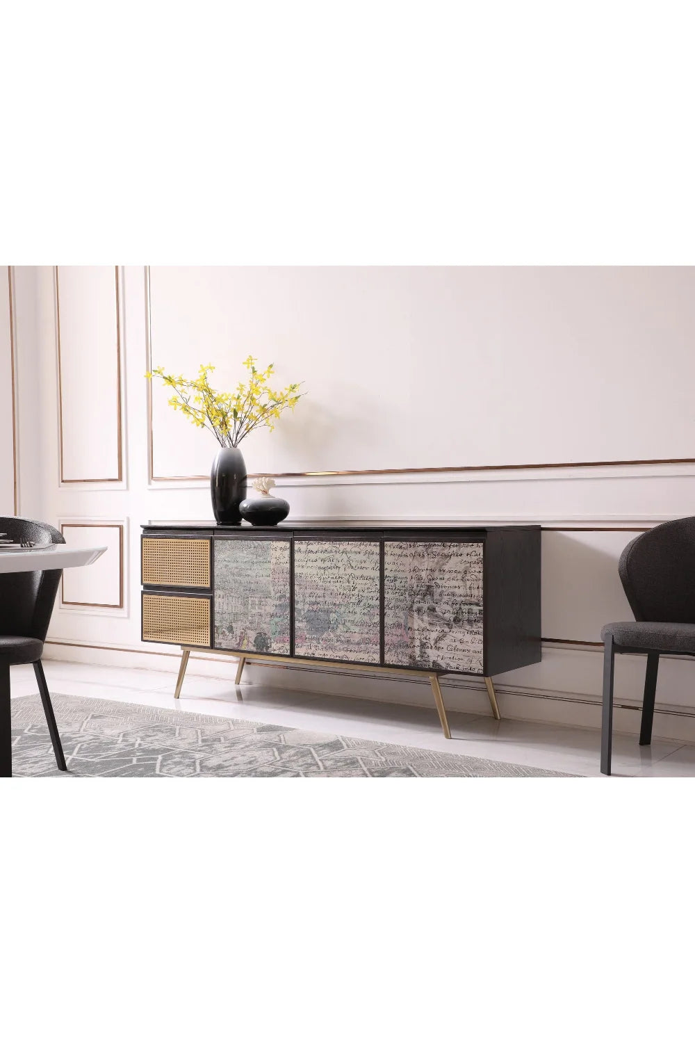 Luxury Smoked Ash 3-Door Sideboard European Style for Villa