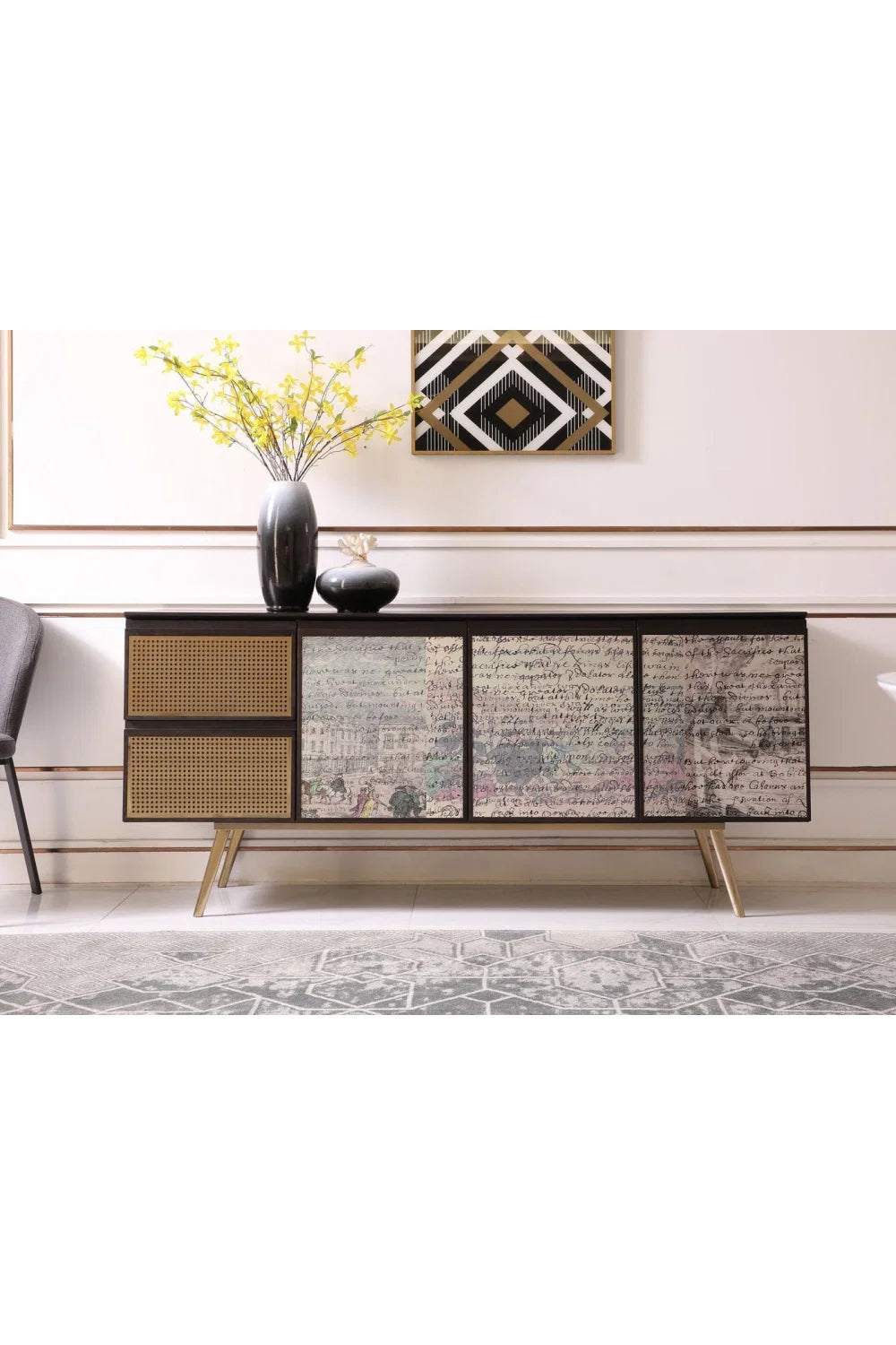 Luxury Smoked Ash 3-Door Sideboard European Style for Villa