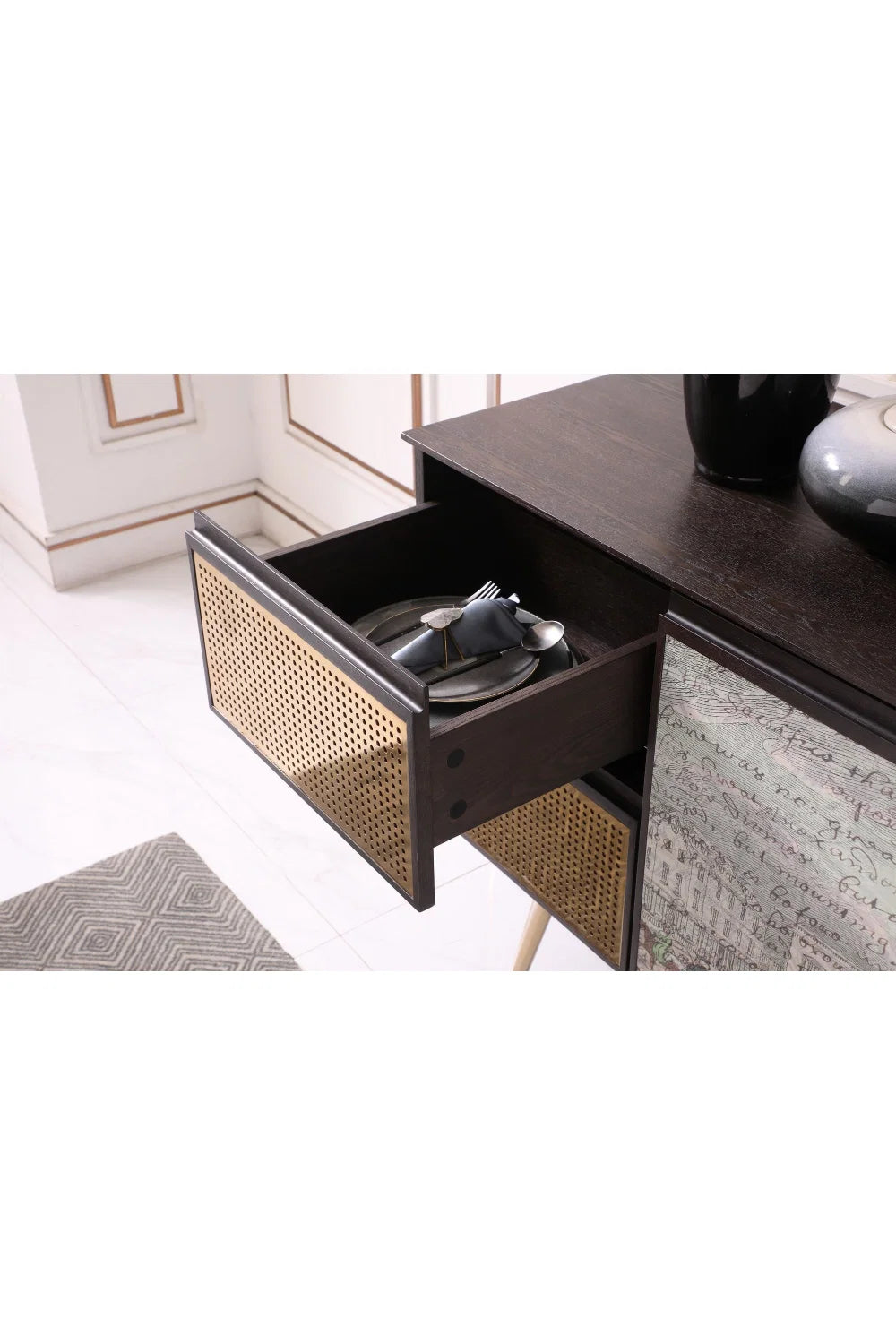 Luxury Smoked Ash 3-Door Sideboard European Style for Villa