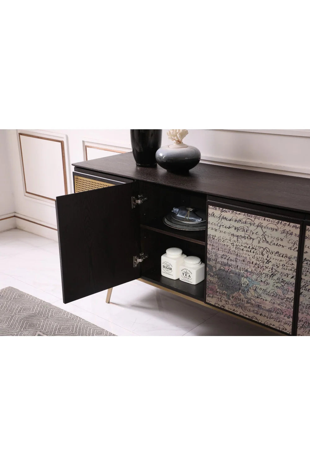 Luxury Smoked Ash 3-Door Sideboard European Style for Villa