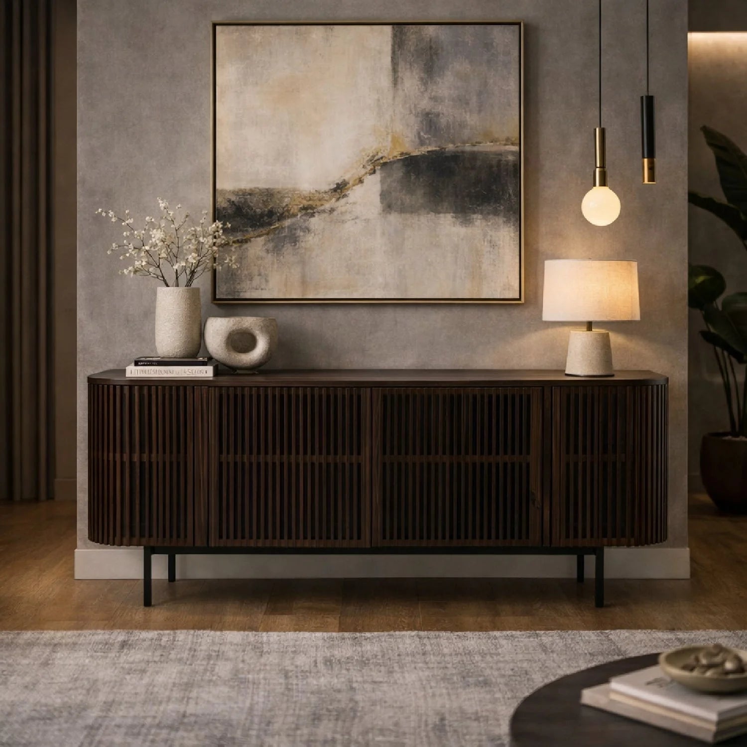 Luxury Smoked Ash 4-Door Sideboard European Style for Villa