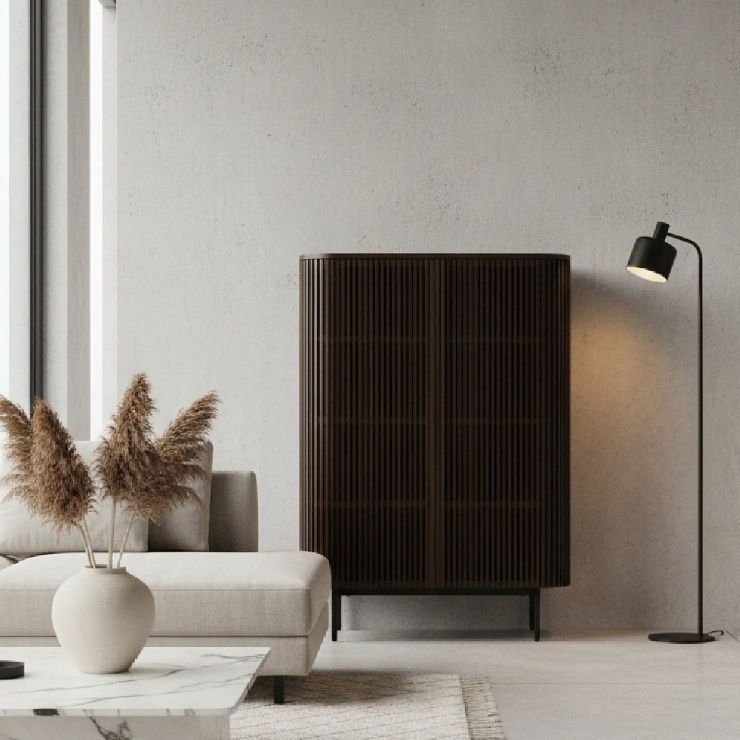 Luxury Smoked Ash Tall Sideboard European Style for Villa