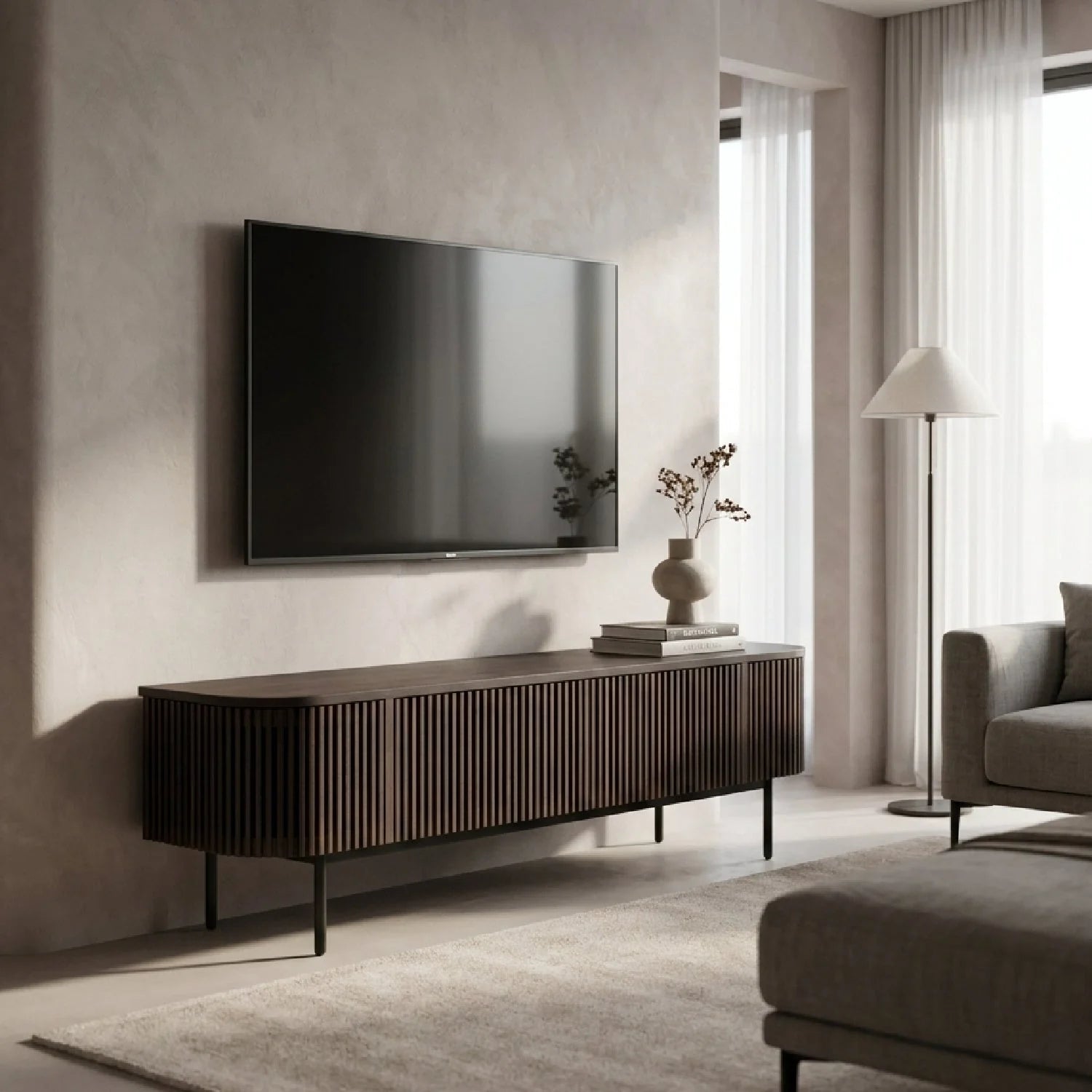 Luxury Smoked Ash TV Stand Modern Italian Style for Villa