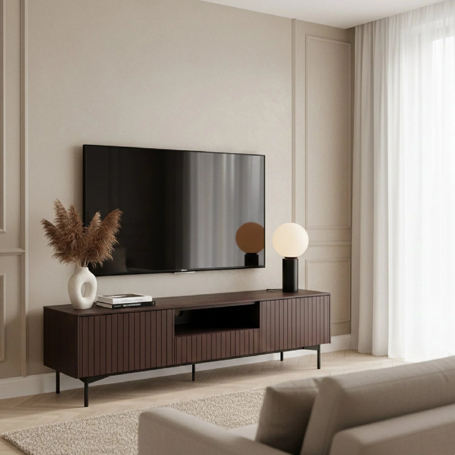 Luxury Smoked Ash TV Stand Modern Italian Style for Villa