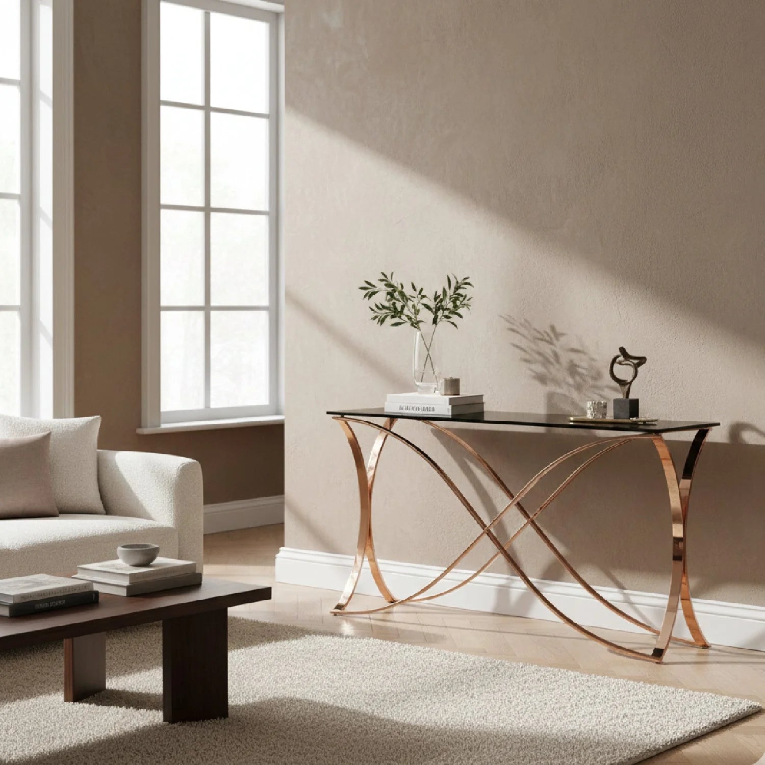 Luxury Smoked Glass Console Table Modern Italian Style for Villa