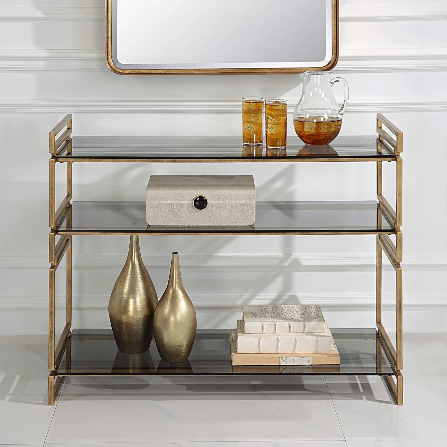 Luxury Smoked Gray Glass Console Table Modern Italian Style for Villa