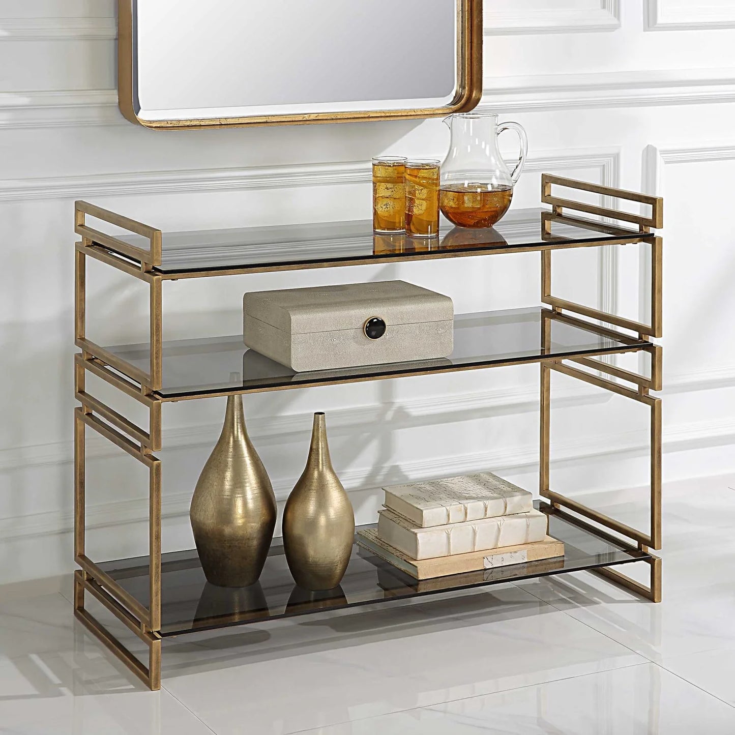Luxury Smoked Gray Glass Console Table Modern Italian Style for Villa