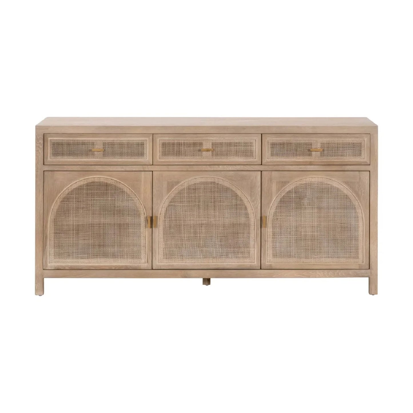 Luxury Smoked Gray Oak Cane Sideboard European Style for Villa