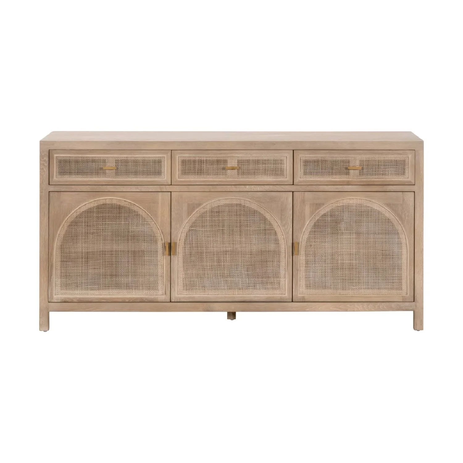 Luxury Smoked Gray Oak Cane Sideboard European Style for Villa