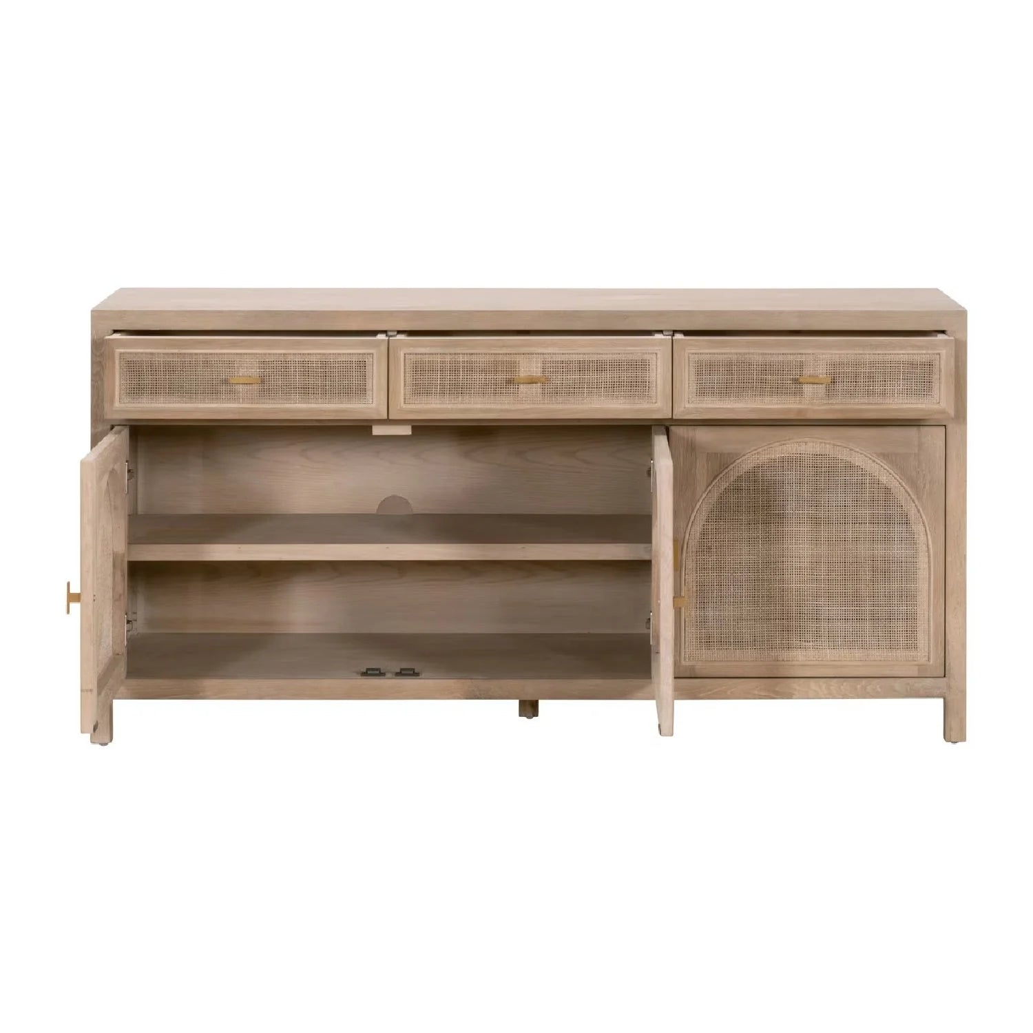 Luxury Smoked Gray Oak Cane Sideboard European Style for Villa