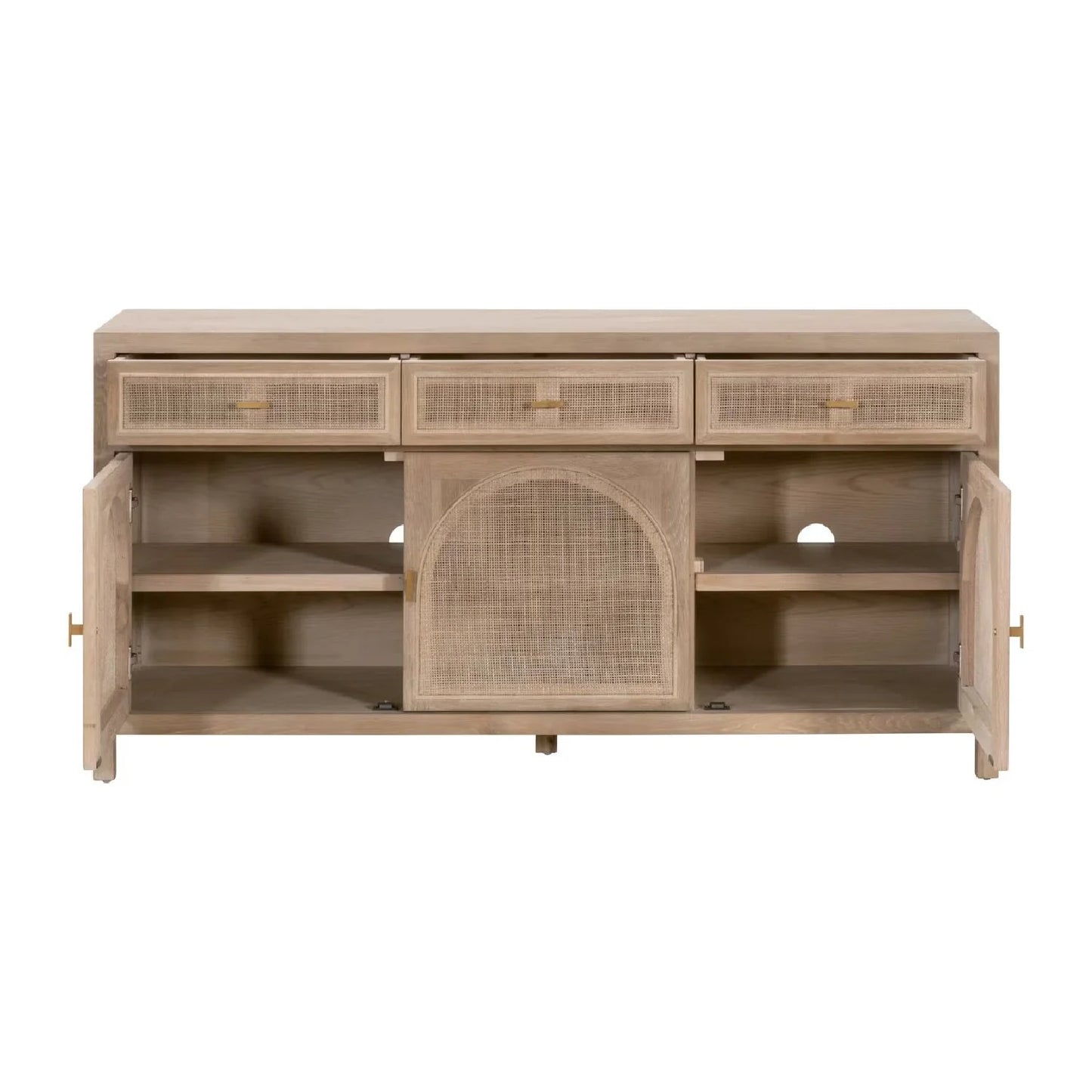 Luxury Smoked Gray Oak Cane Sideboard European Style for Villa