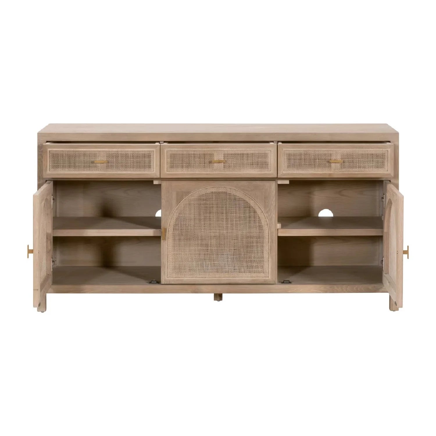 Luxury Smoked Gray Oak Cane Sideboard European Style for Villa