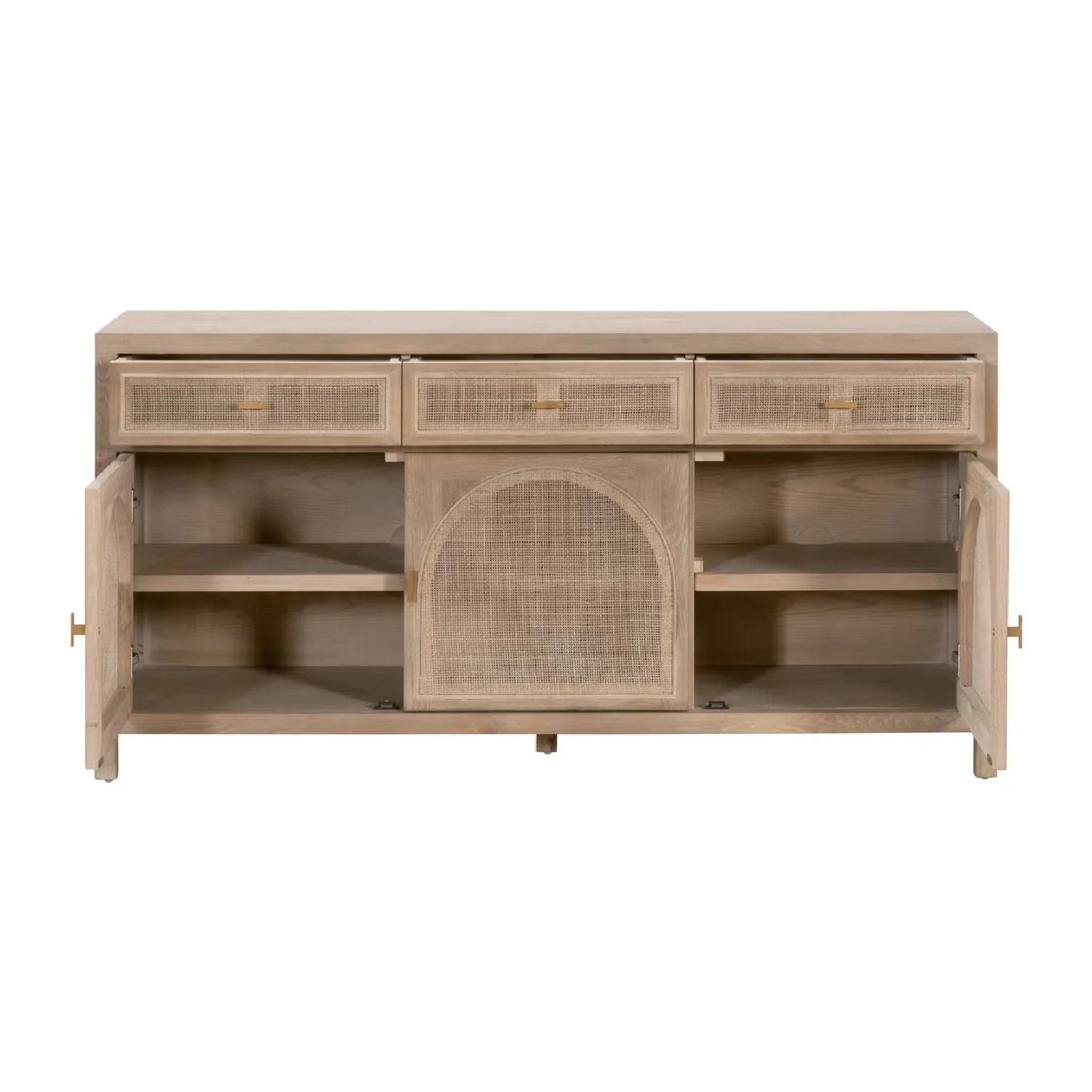 Luxury Smoked Gray Oak Cane Sideboard European Style for Villa
