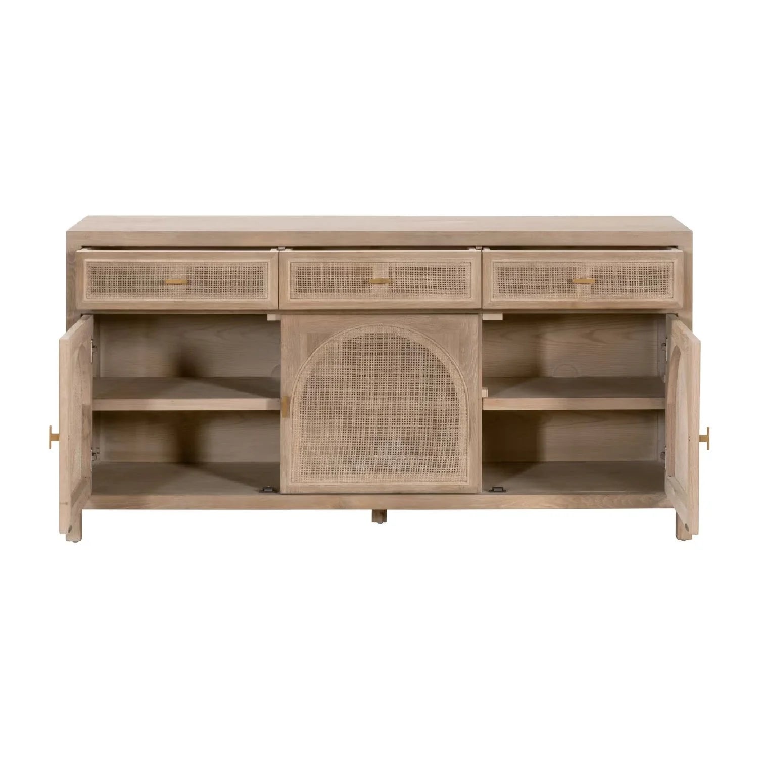 Luxury Smoked Gray Oak Cane Sideboard European Style for Villa