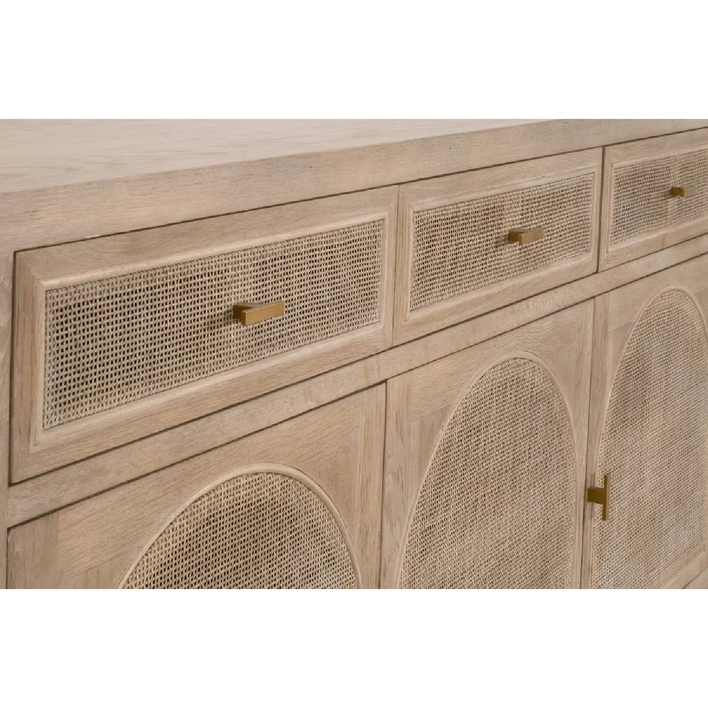 Luxury Smoked Gray Oak Cane Sideboard European Style for Villa