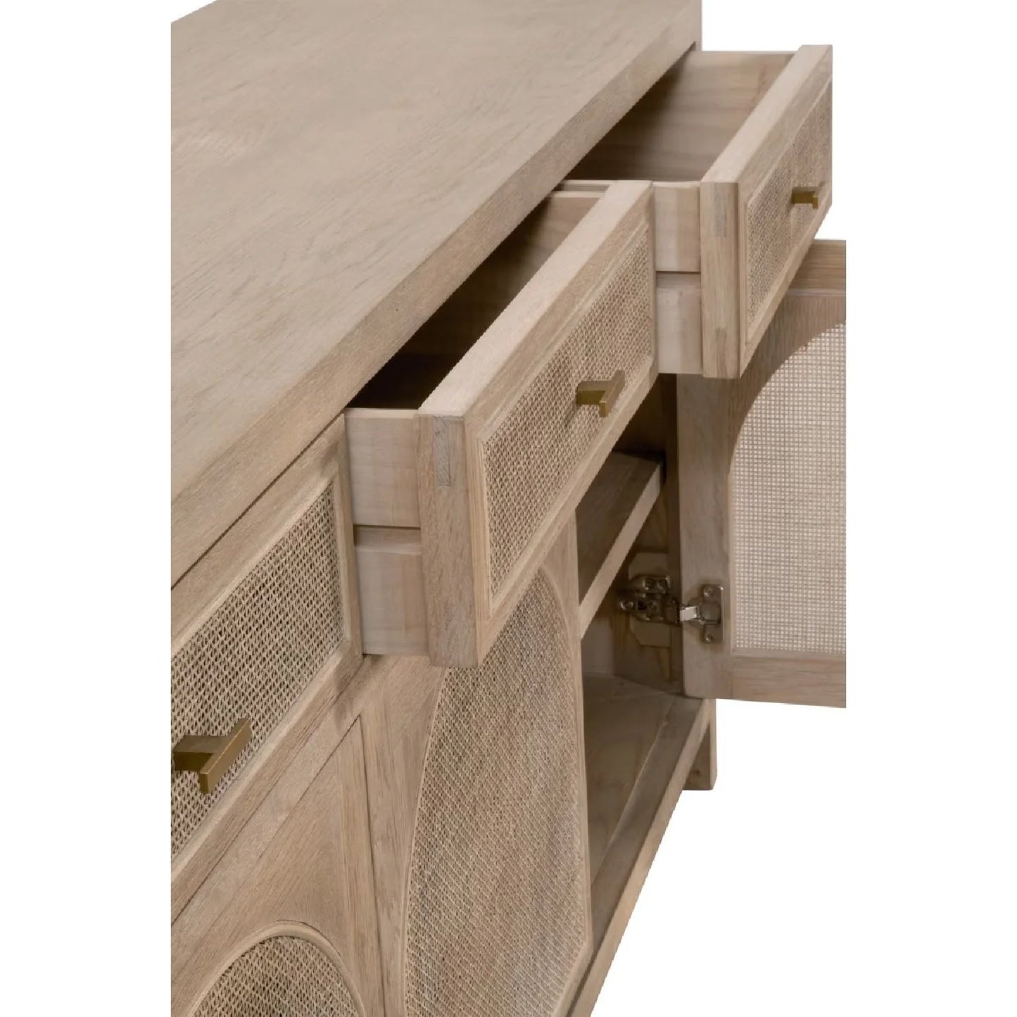 Luxury Smoked Gray Oak Cane Sideboard European Style for Villa