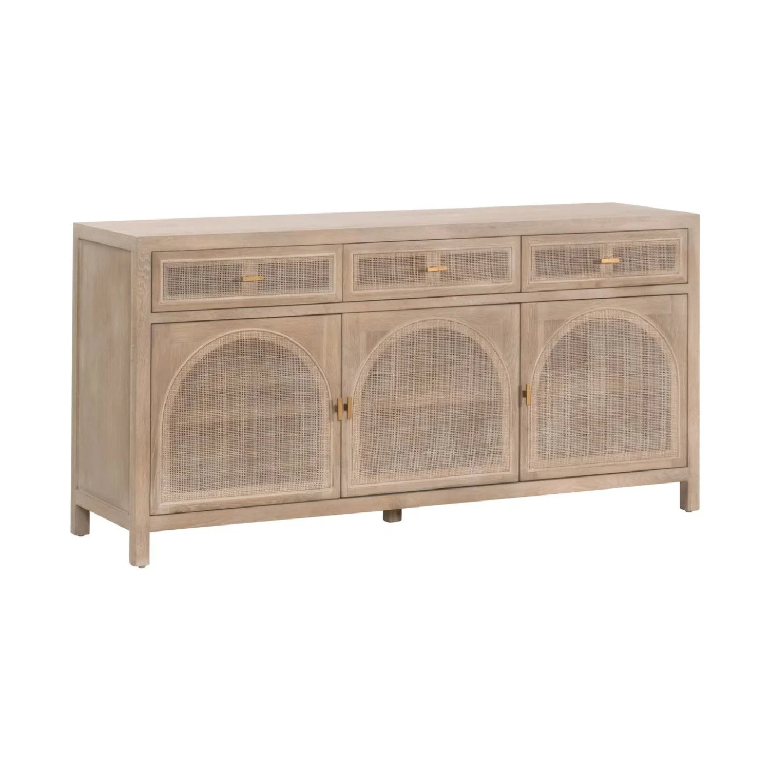 Luxury Smoked Gray Oak Cane Sideboard European Style for Villa