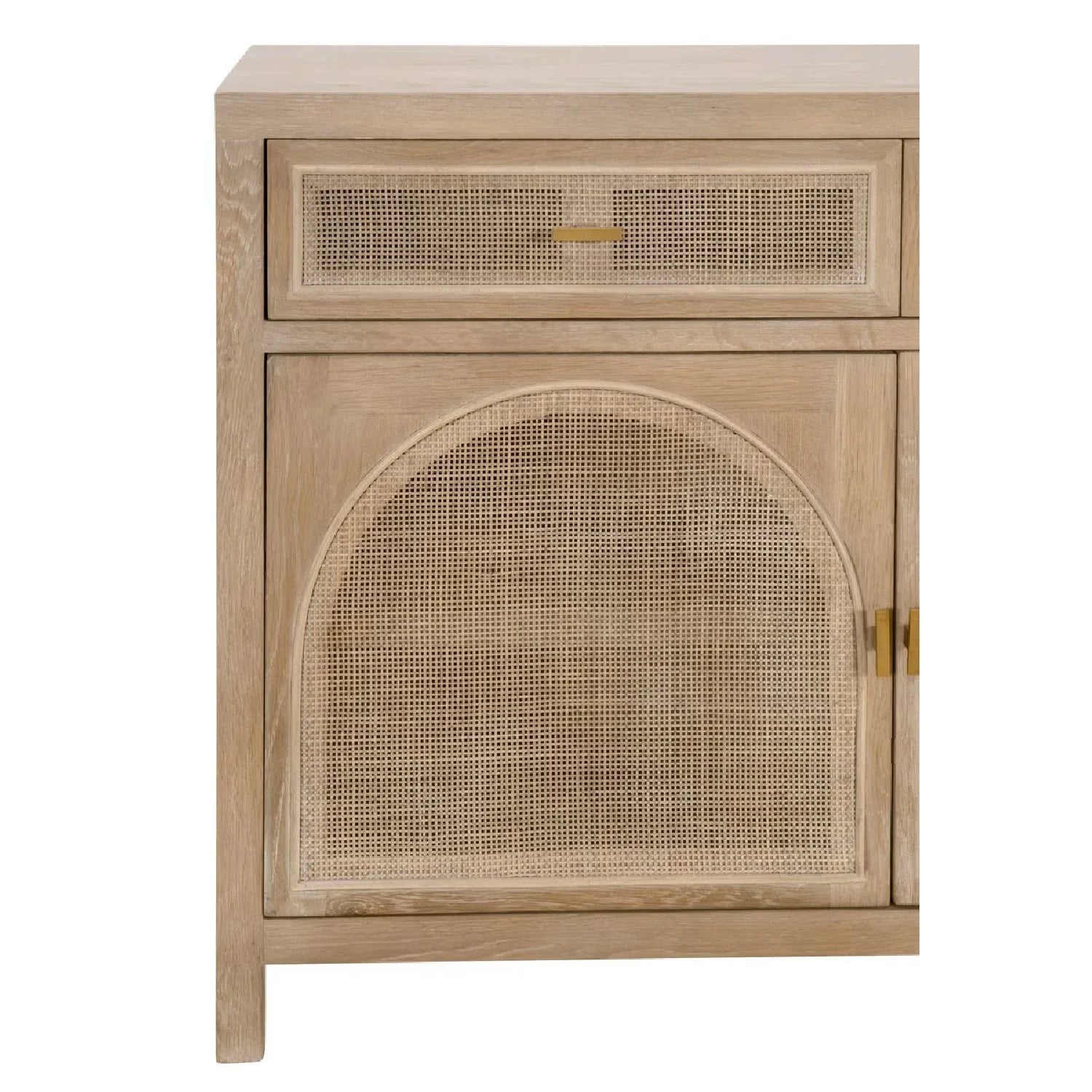 Luxury Smoked Gray Oak Cane Sideboard European Style for Villa