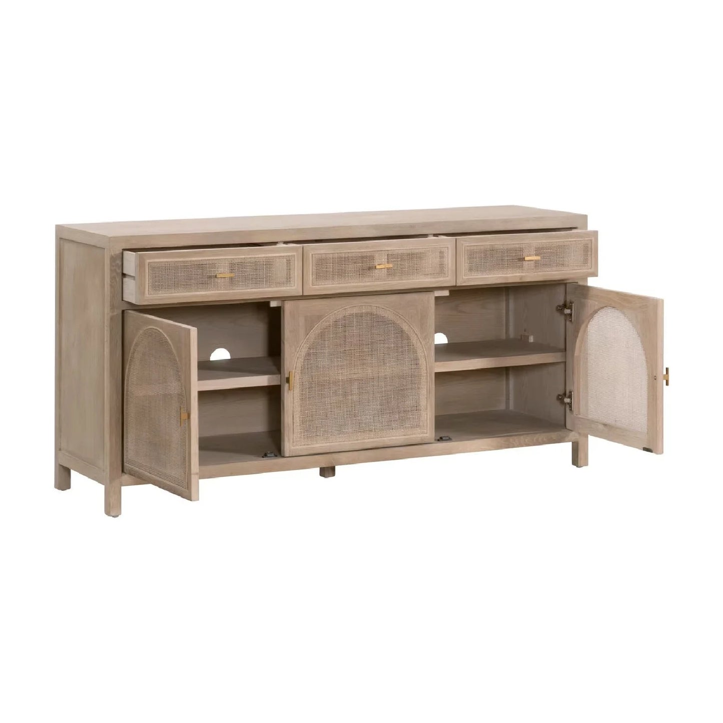 Luxury Smoked Gray Oak Cane Sideboard European Style for Villa