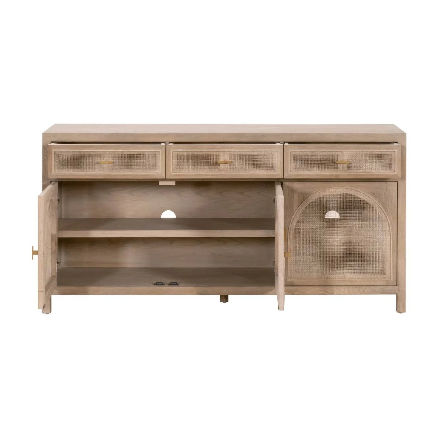 Luxury Smoked Gray Oak Cane Sideboard European Style for Villa