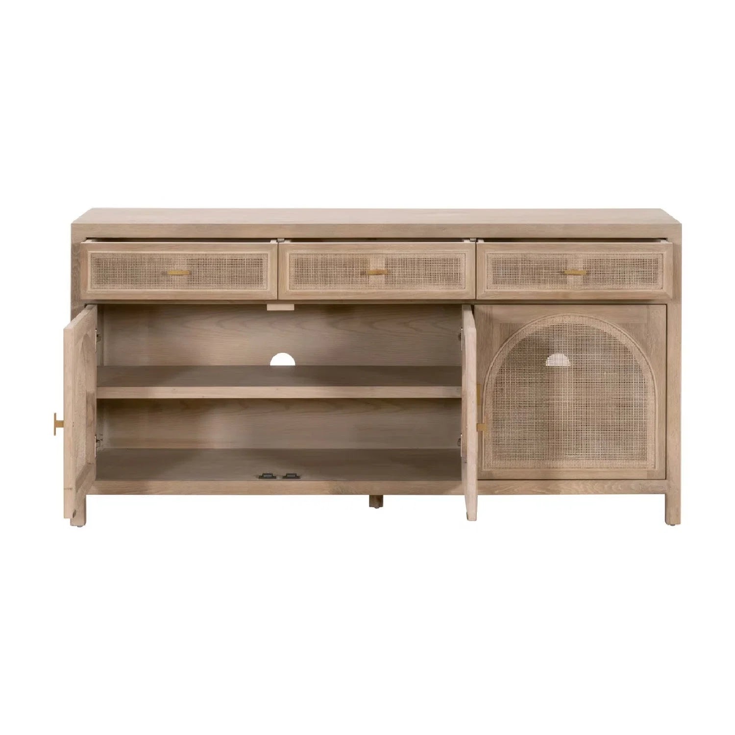 Luxury Smoked Gray Oak Cane Sideboard European Style for Villa