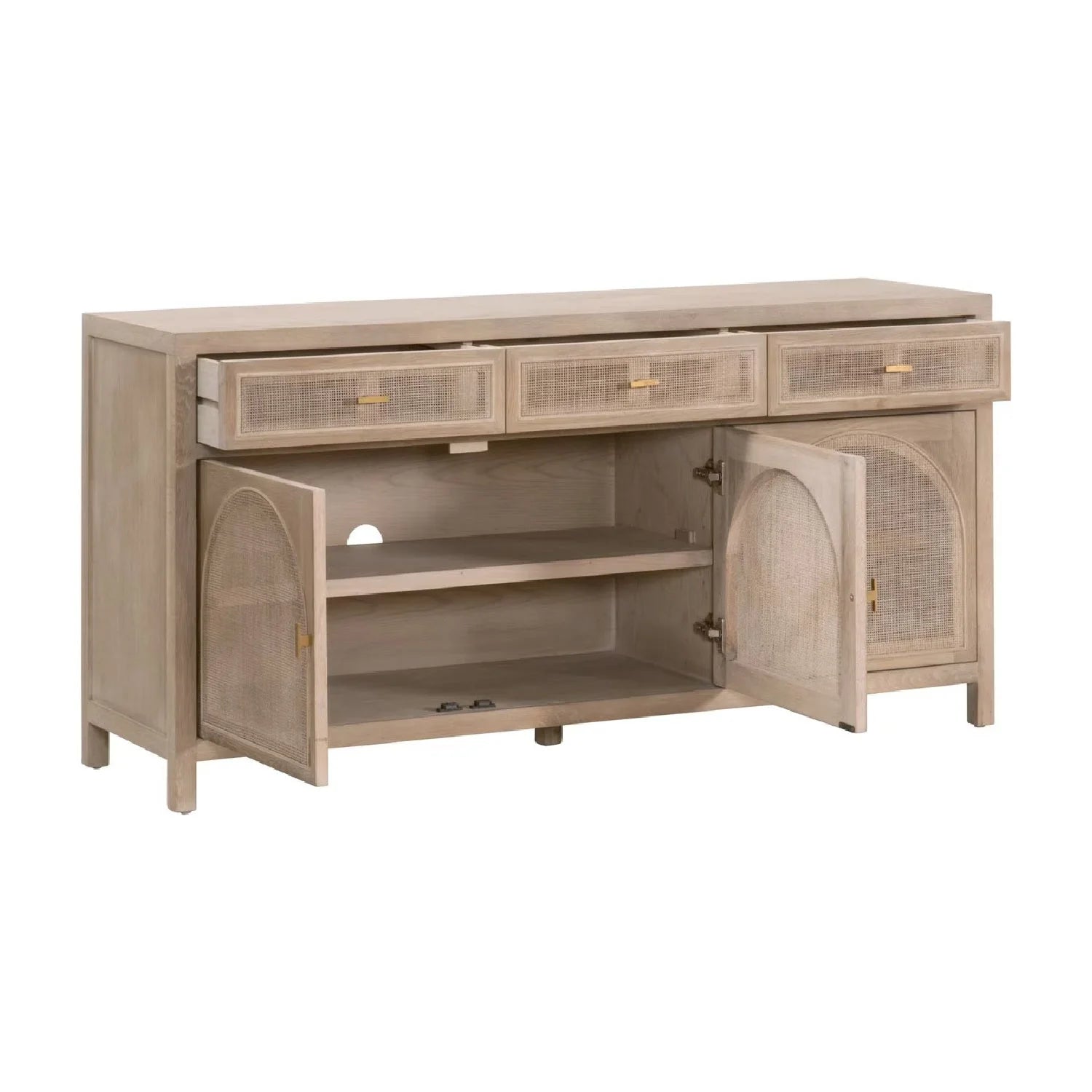 Luxury Smoked Gray Oak Cane Sideboard European Style for Villa