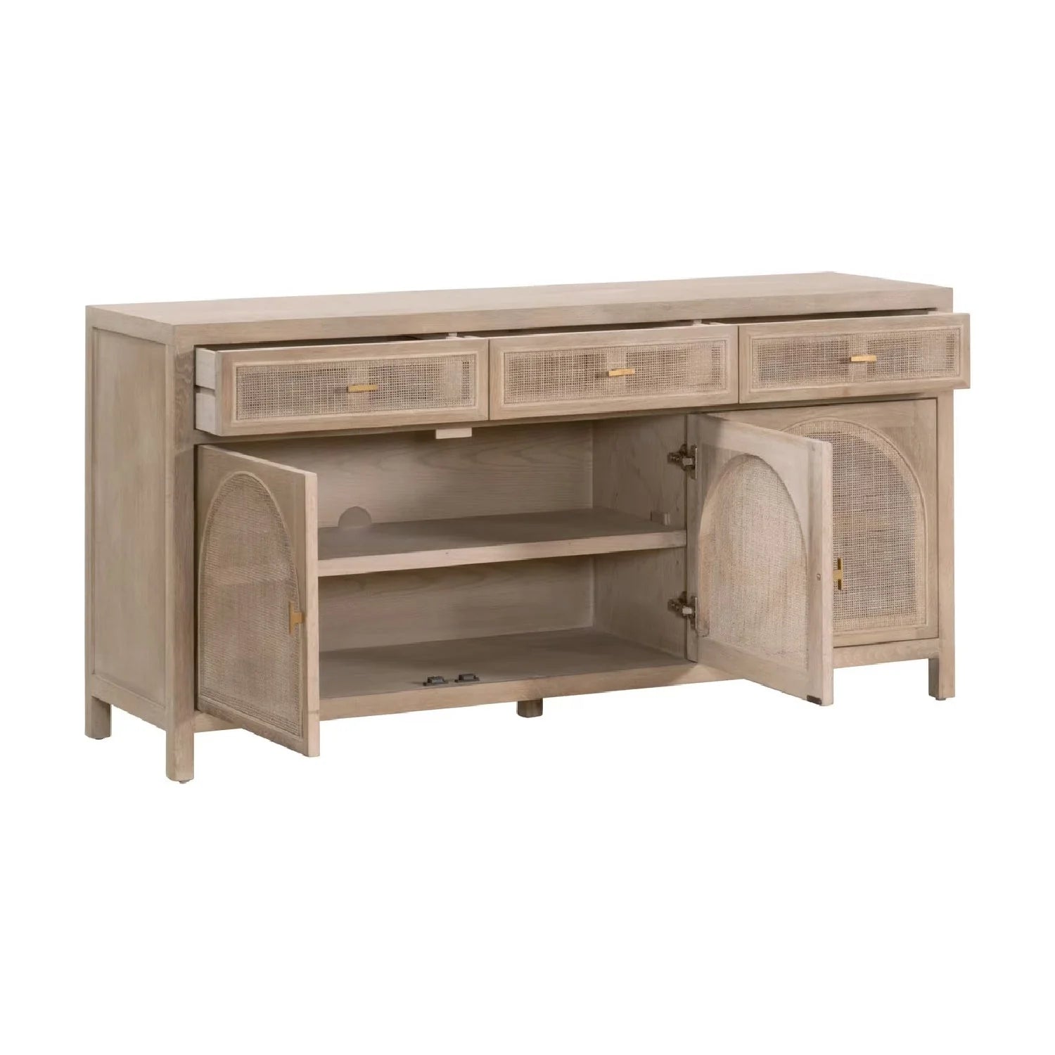 Luxury Smoked Gray Oak Cane Sideboard European Style for Villa