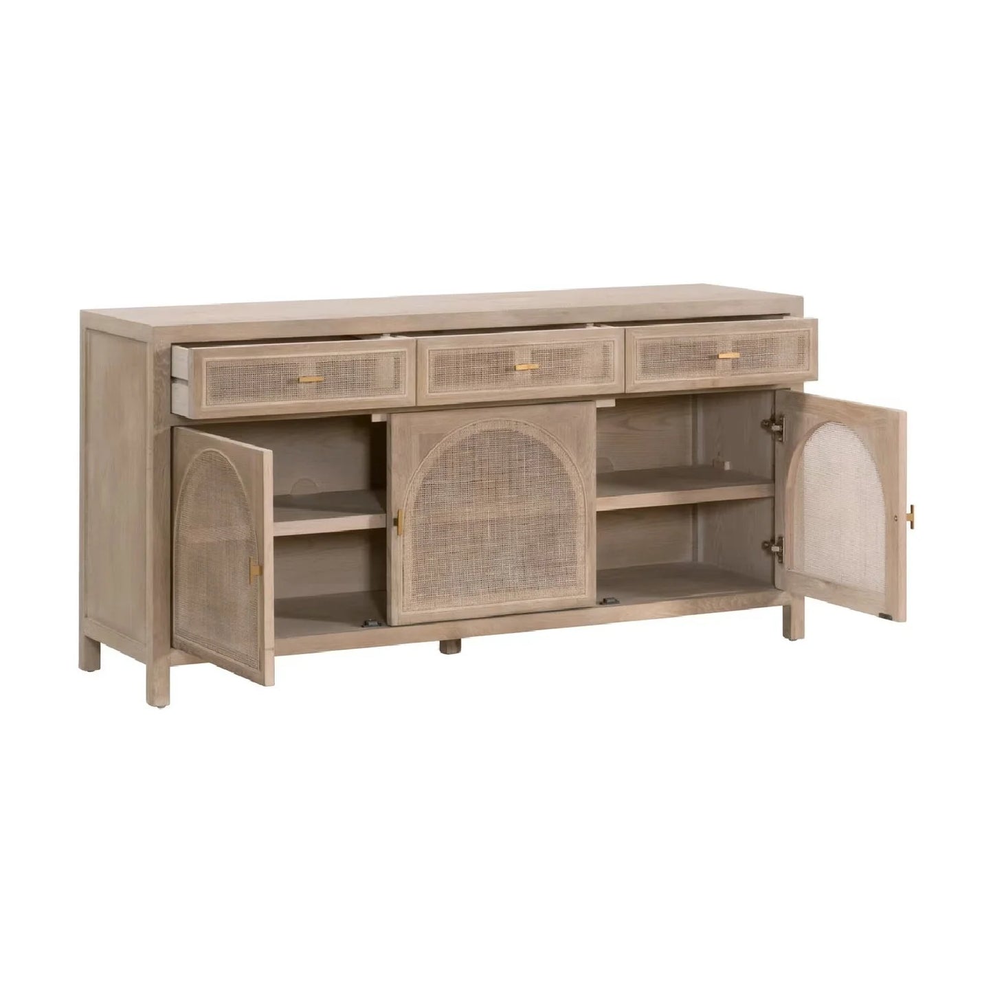 Luxury Smoked Gray Oak Cane Sideboard European Style for Villa