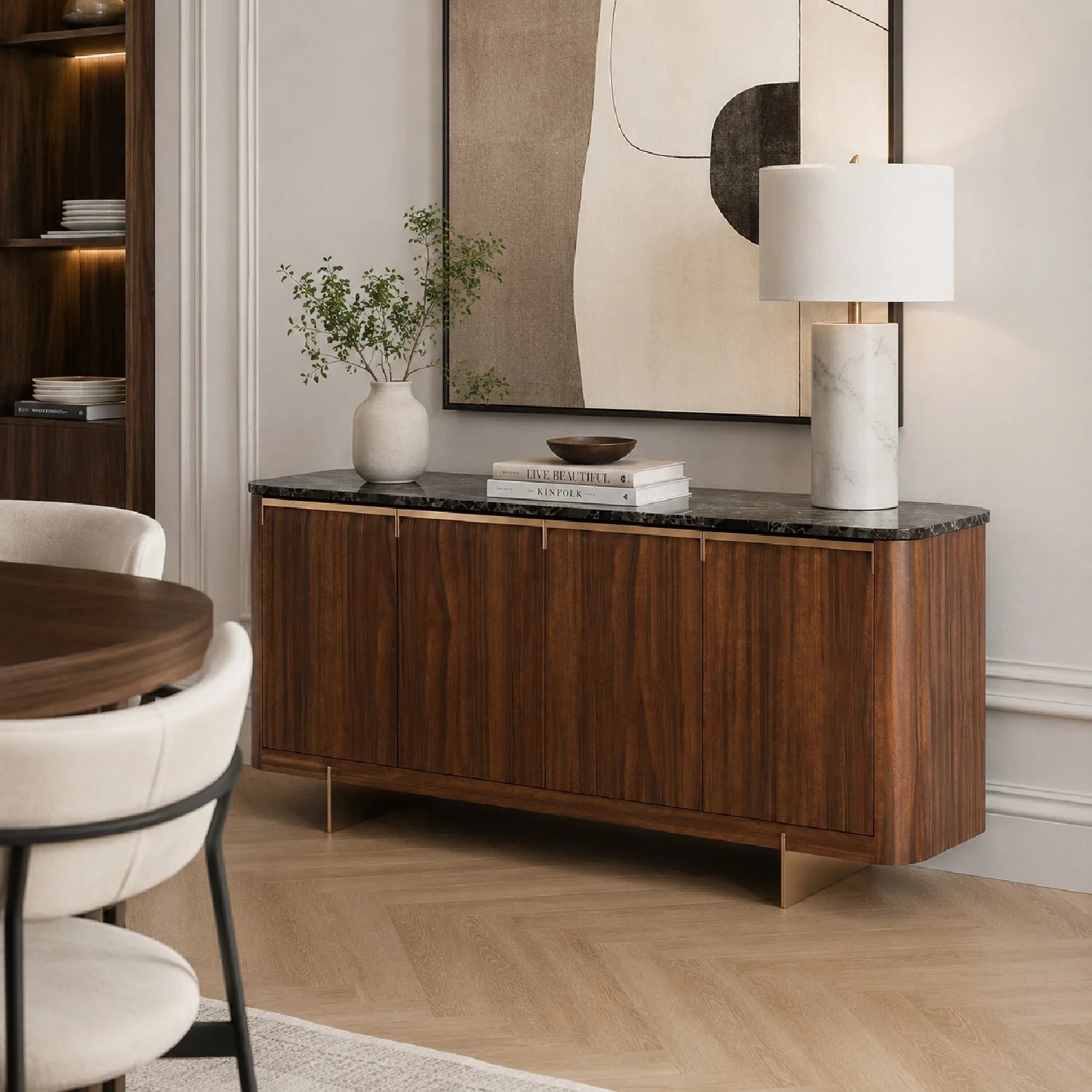 Luxury Smoked Walnut 4-Door Sideboard European Style for Villa
