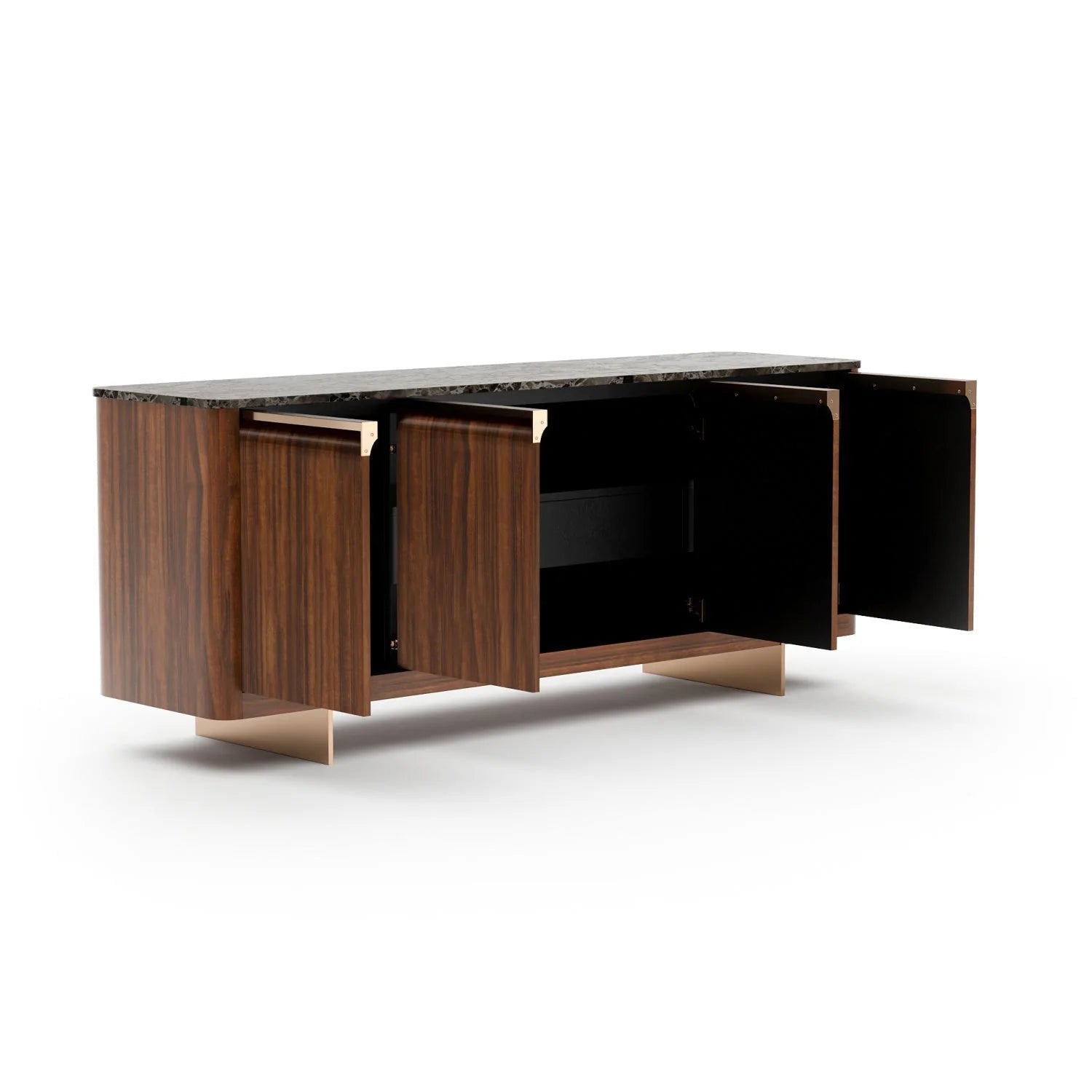 Luxury Smoked Walnut 4-Door Sideboard European Style for Villa