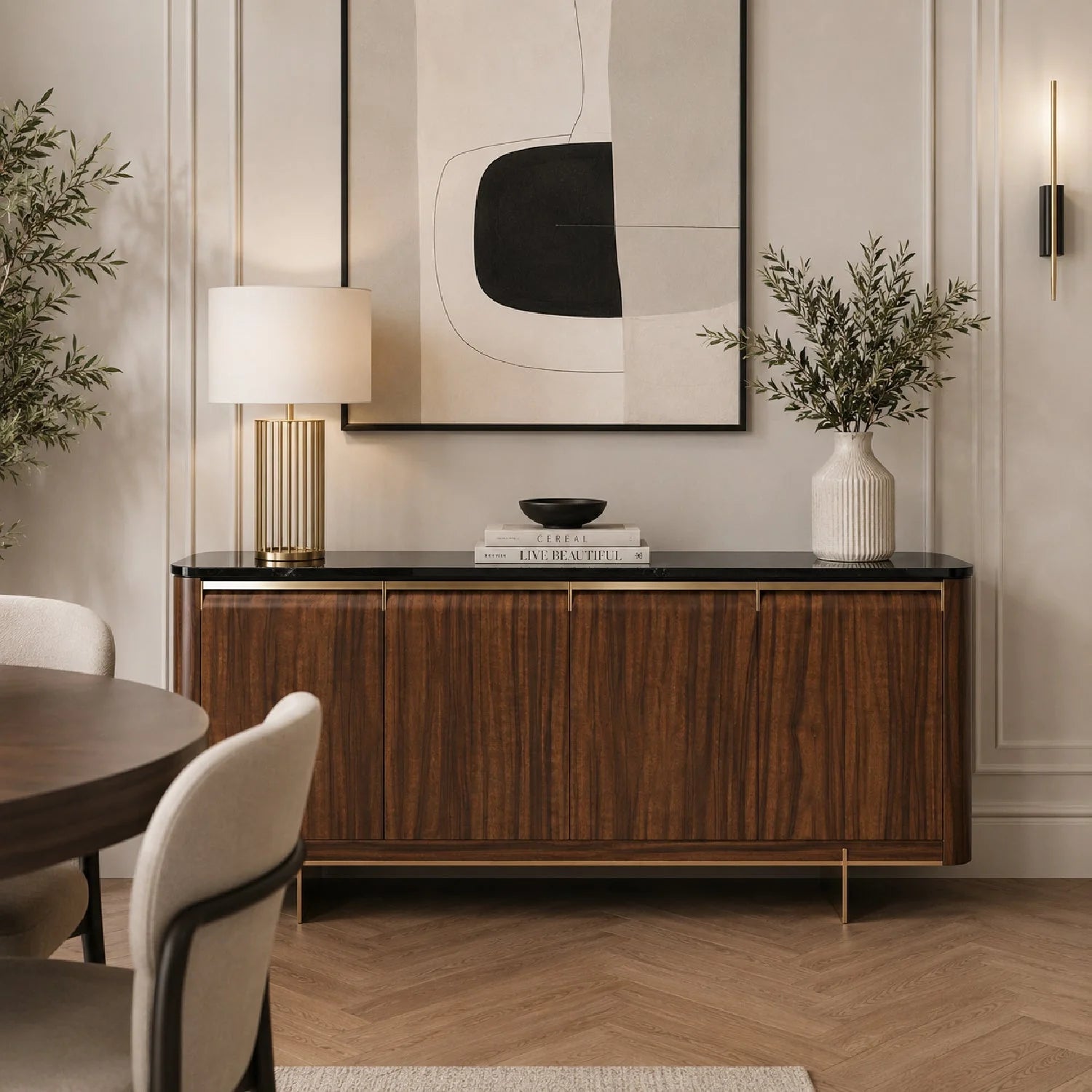 Luxury Smoked Walnut 4-Door Sideboard European Style for Villa