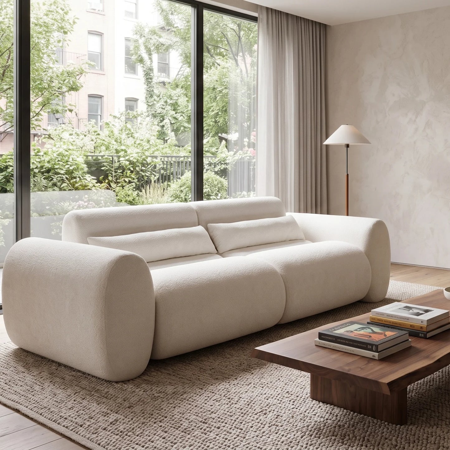 Luxury Snow White Curved 3-Seater Upholstered Sofa Modern Italian Style for Villa