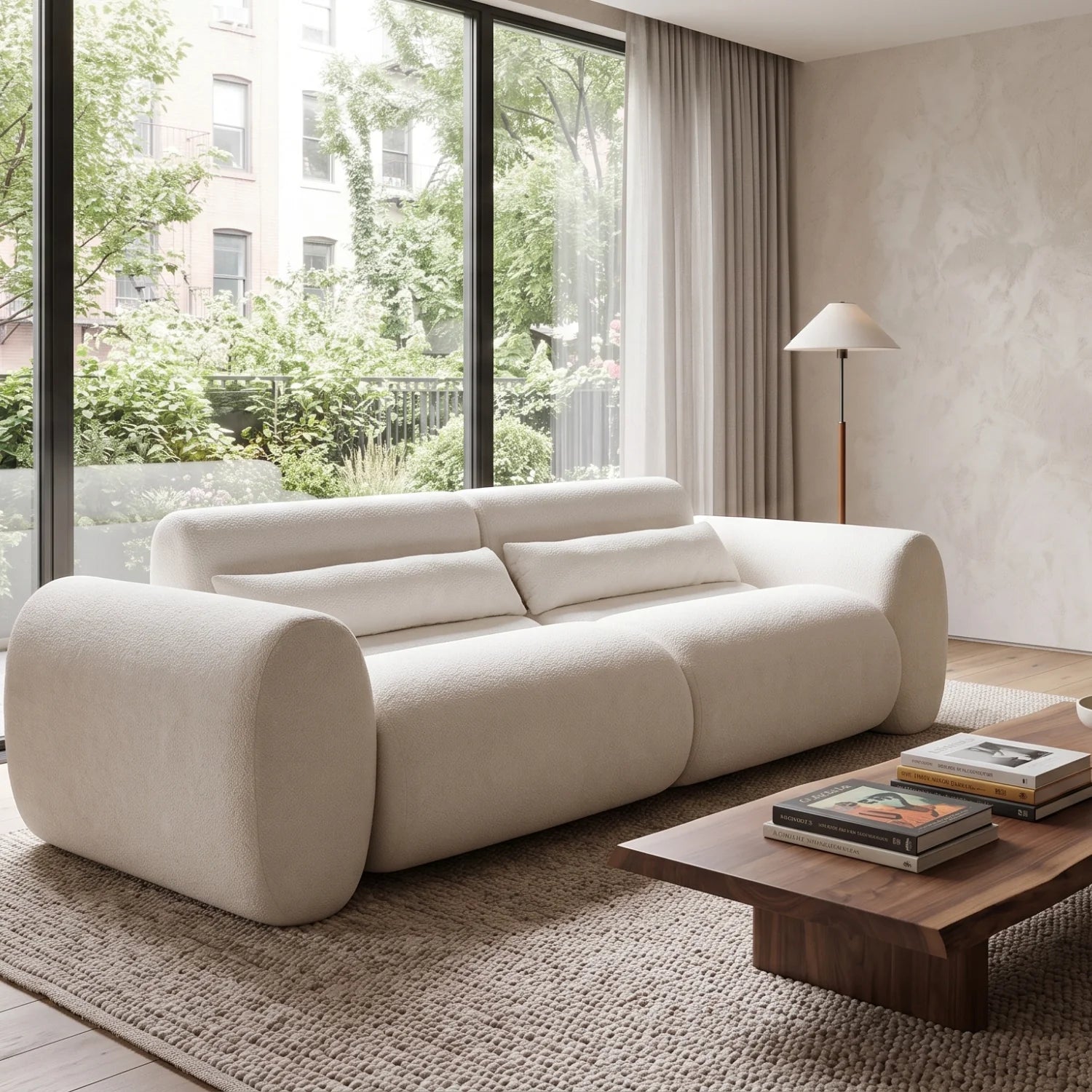 Luxury Snow White Curved 3-Seater Upholstered Sofa Modern Italian Style for Villa