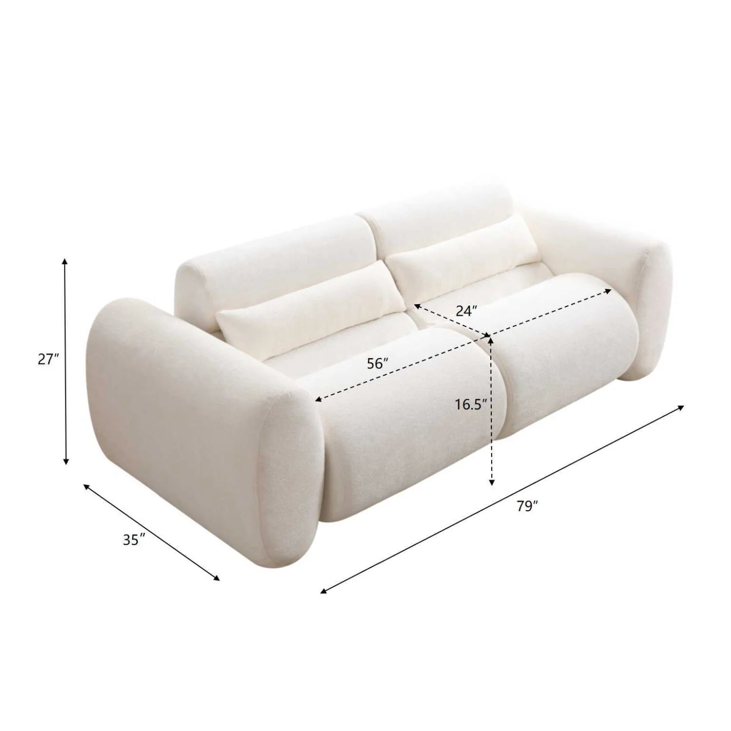Luxury Snow White Curved 3-Seater Upholstered Sofa Modern Italian Style for Villa