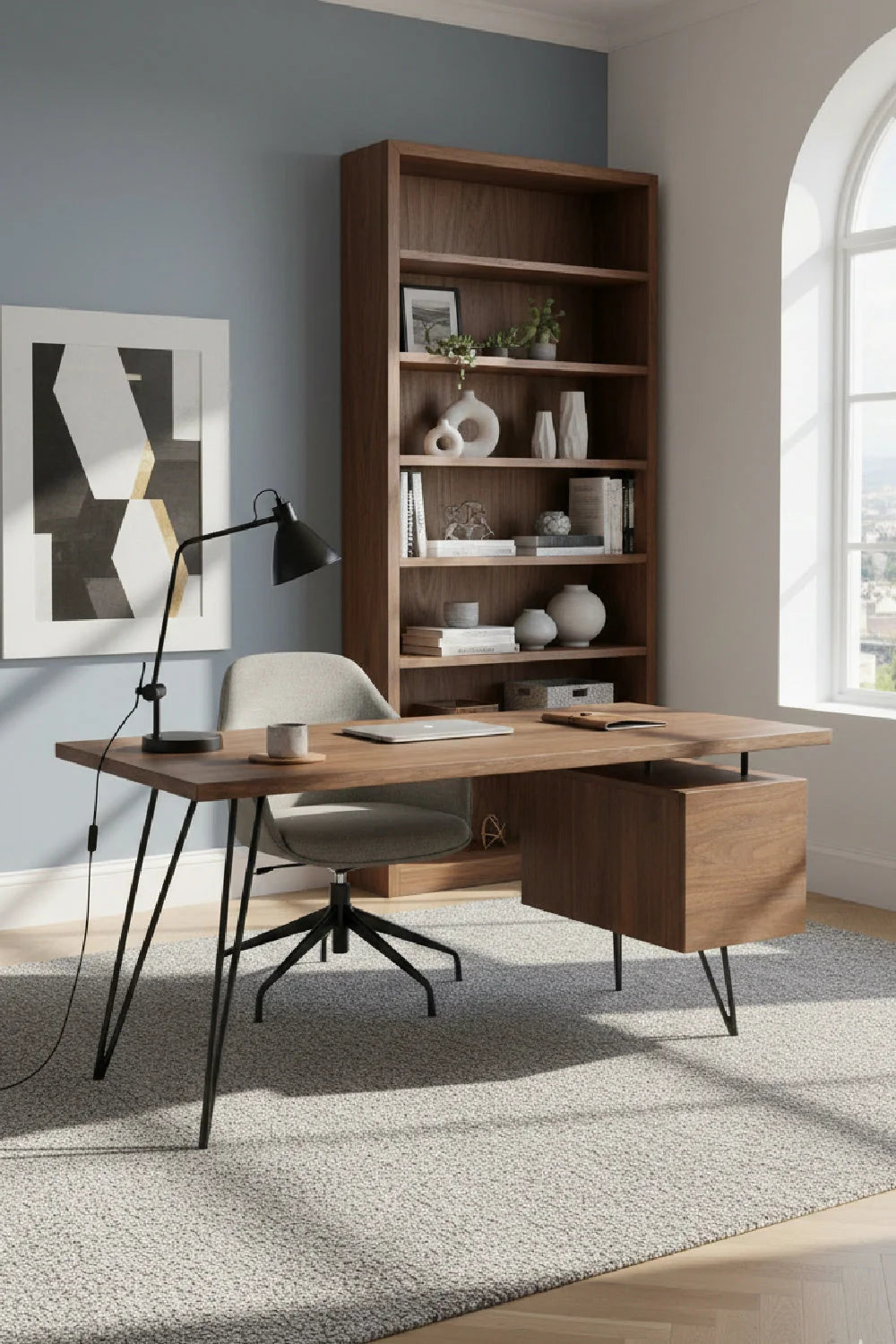 Luxury Solid Acacia 1-Drawer Modern Desk European Style for Villa