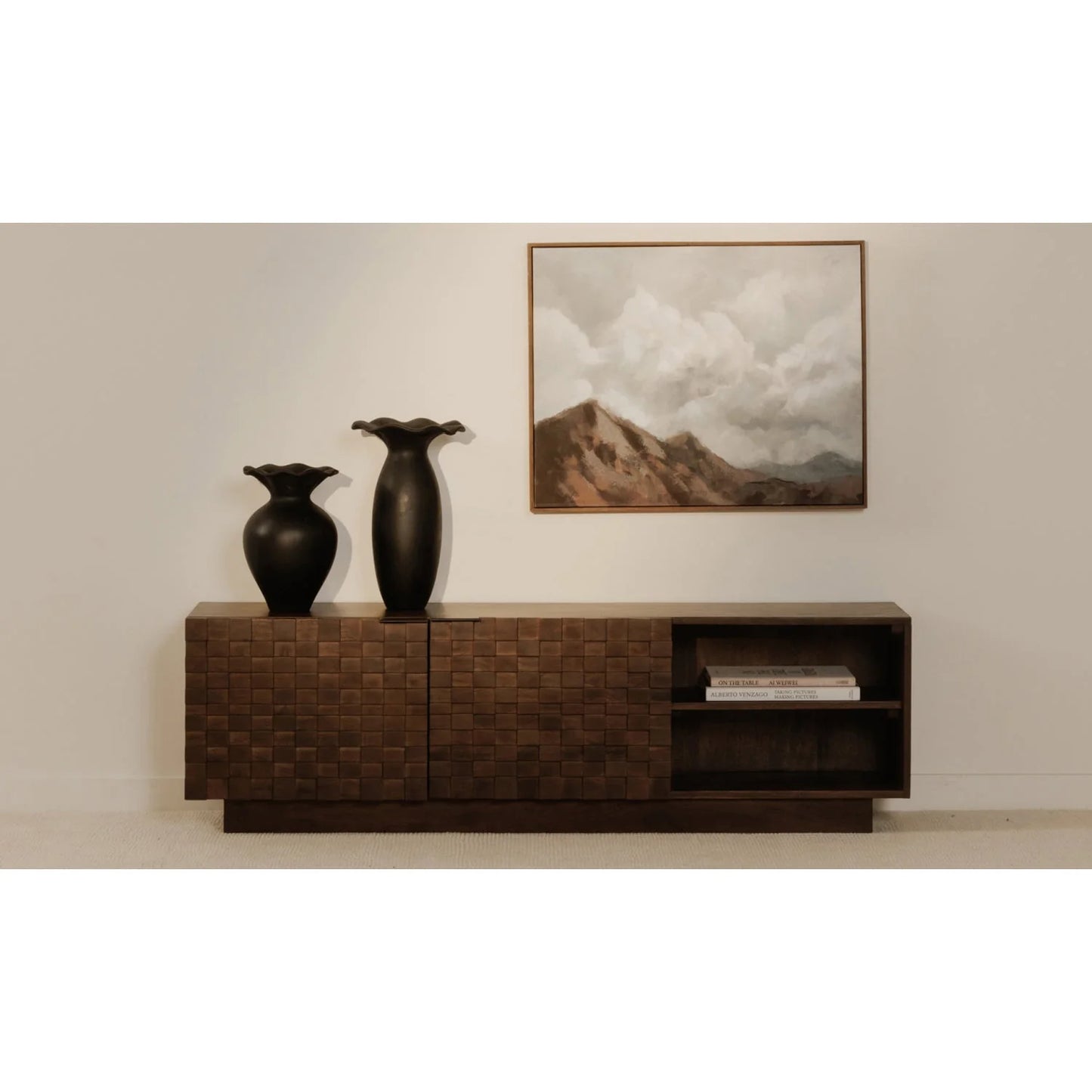 Luxury Solid Acacia 2-Door Media Cabinet Modern Italian Style for Villa