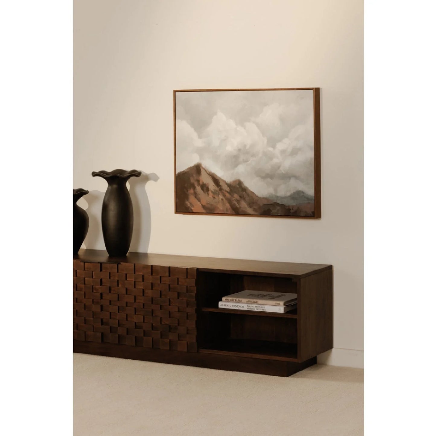 Luxury Solid Acacia 2-Door Media Cabinet Modern Italian Style for Villa