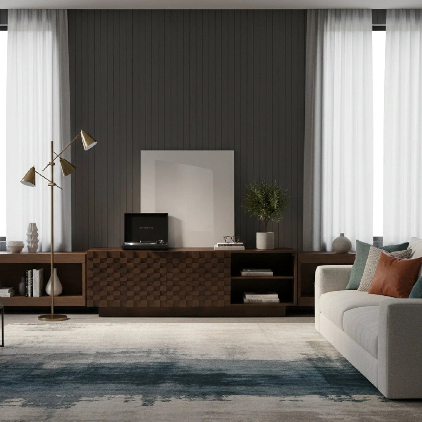 Luxury Solid Acacia 2-Door Media Cabinet Modern Italian Style for Villa
