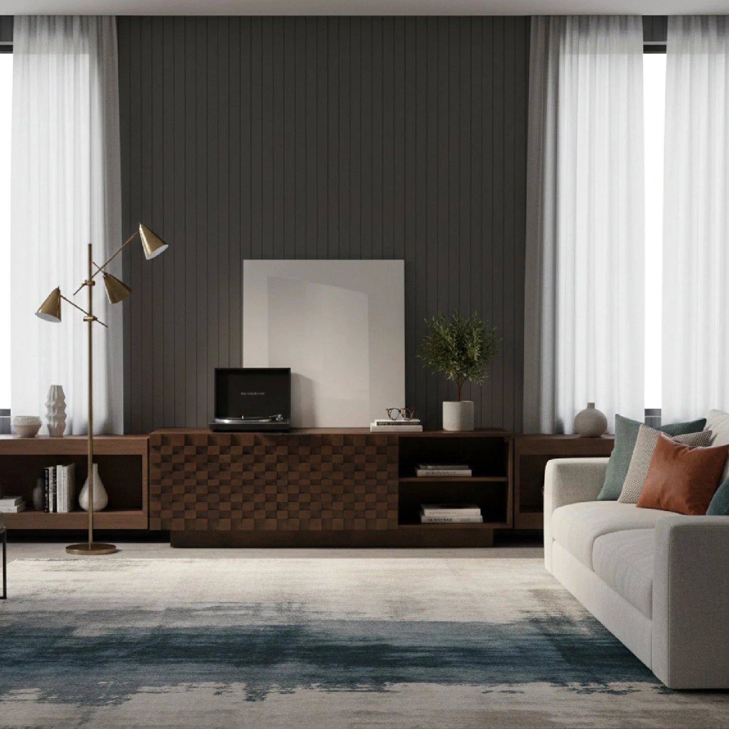 Luxury Solid Acacia 2-Door Media Cabinet Modern Italian Style for Villa