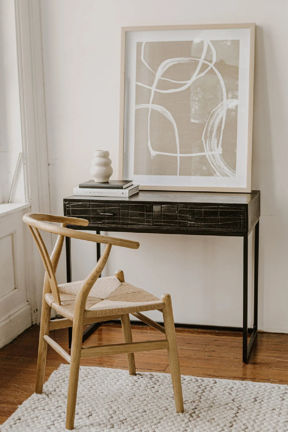 Luxury Solid Acacia 2-Drawer Modern Writing Desk European Style for Villa
