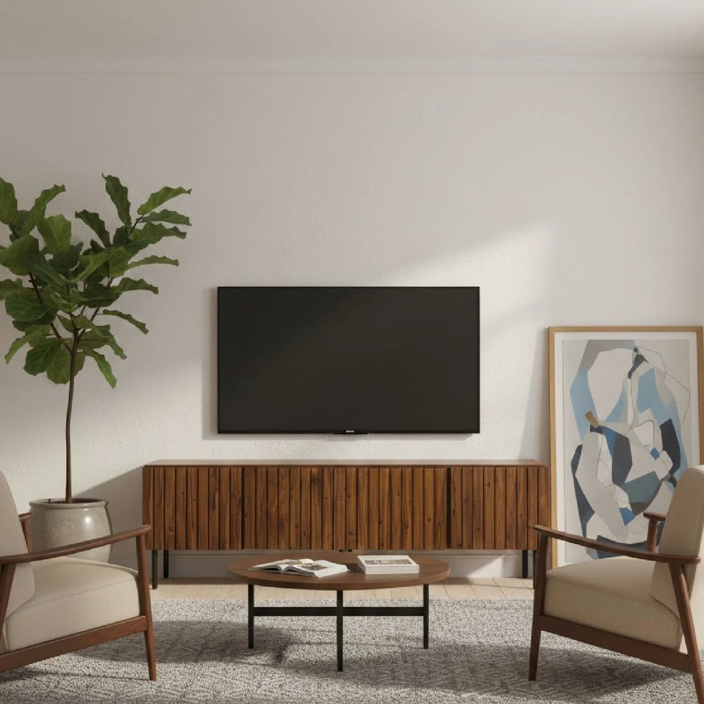 Luxury Solid Acacia 4-Door Media Cabinet Modern Italian Style for Villa