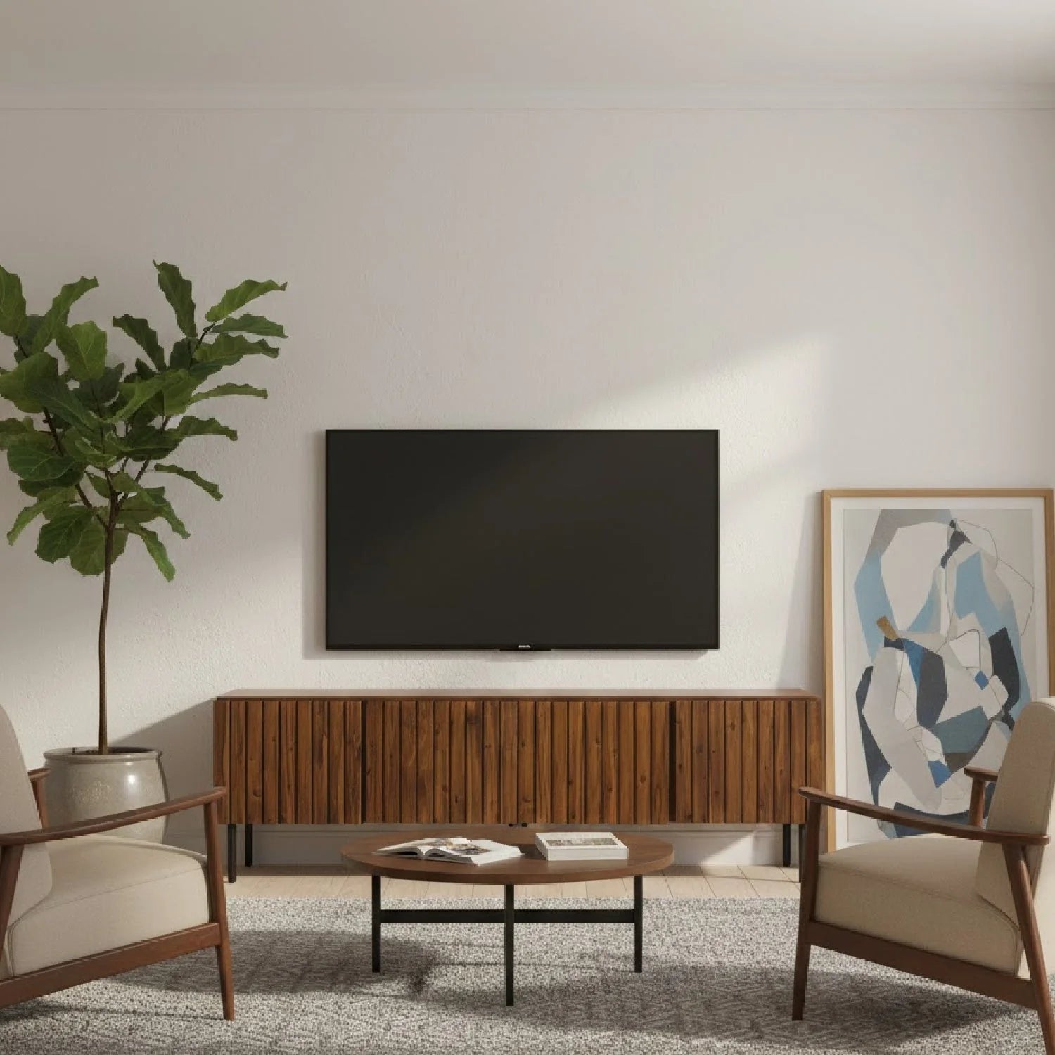 Luxury Solid Acacia 4-Door Media Cabinet Modern Italian Style for Villa