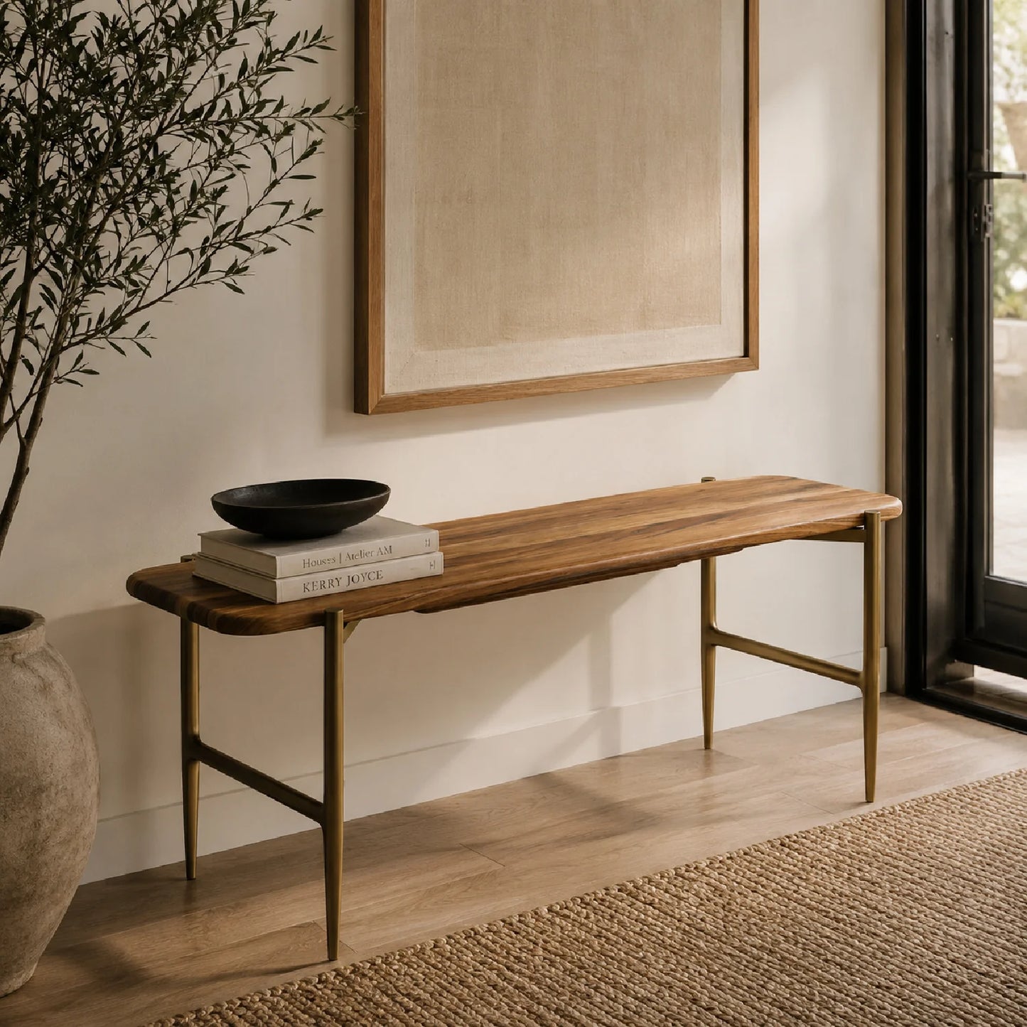 Luxury Solid Acacia Wood Bench European Style for Villa